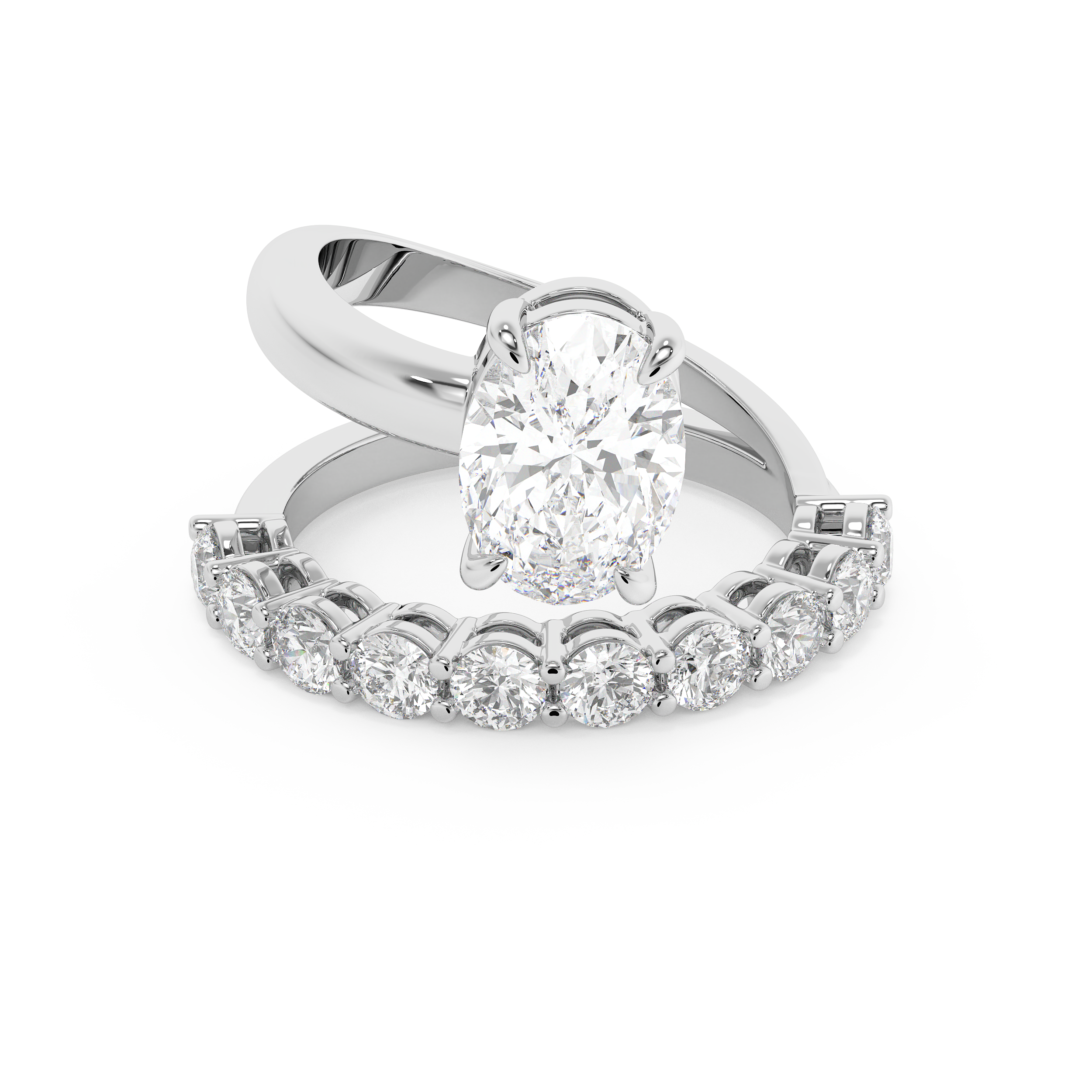 Oval Pave Curved Shank Lab Grown Diamond Engagement Ring