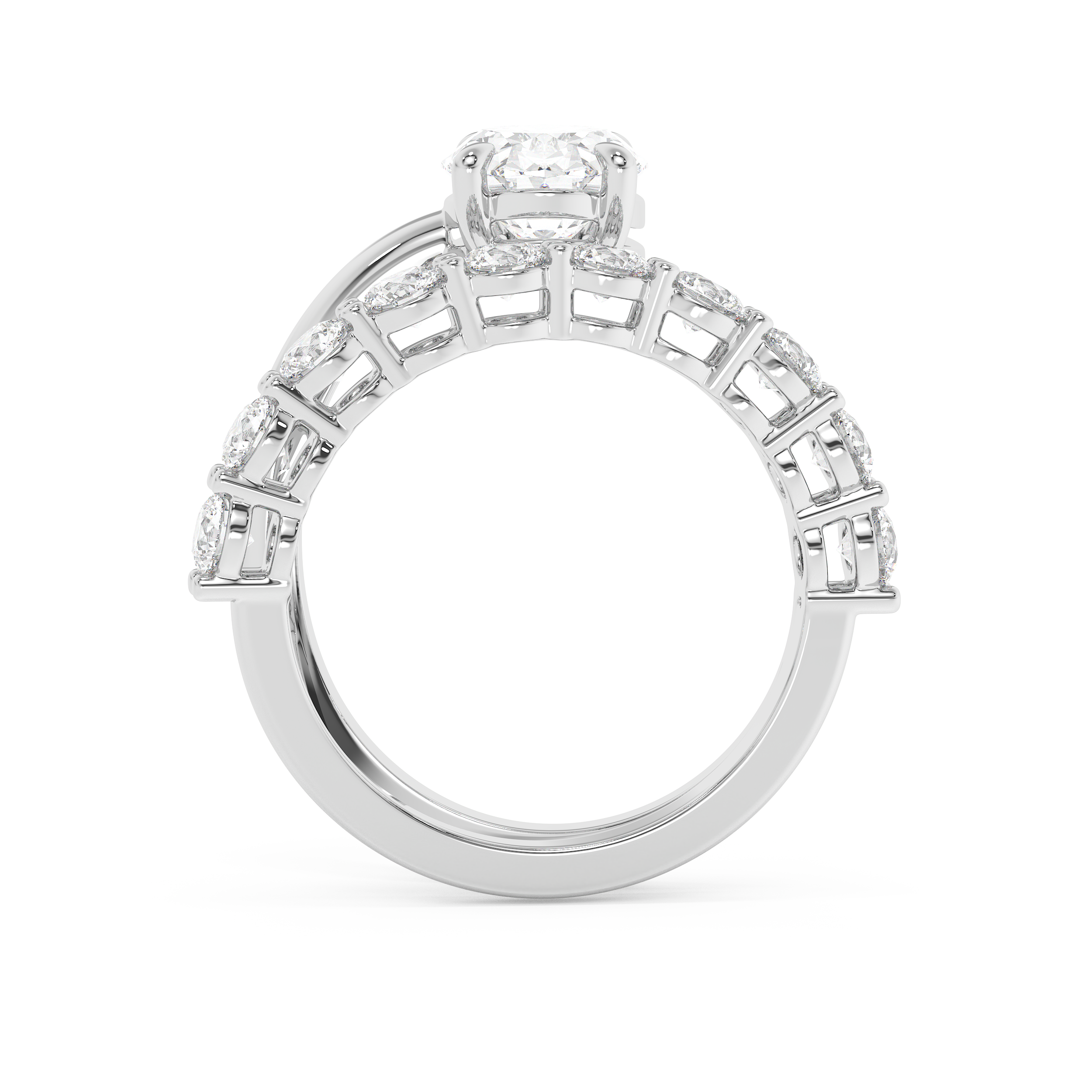 Oval Pave Curved Shank Lab Grown Diamond Engagement Ring