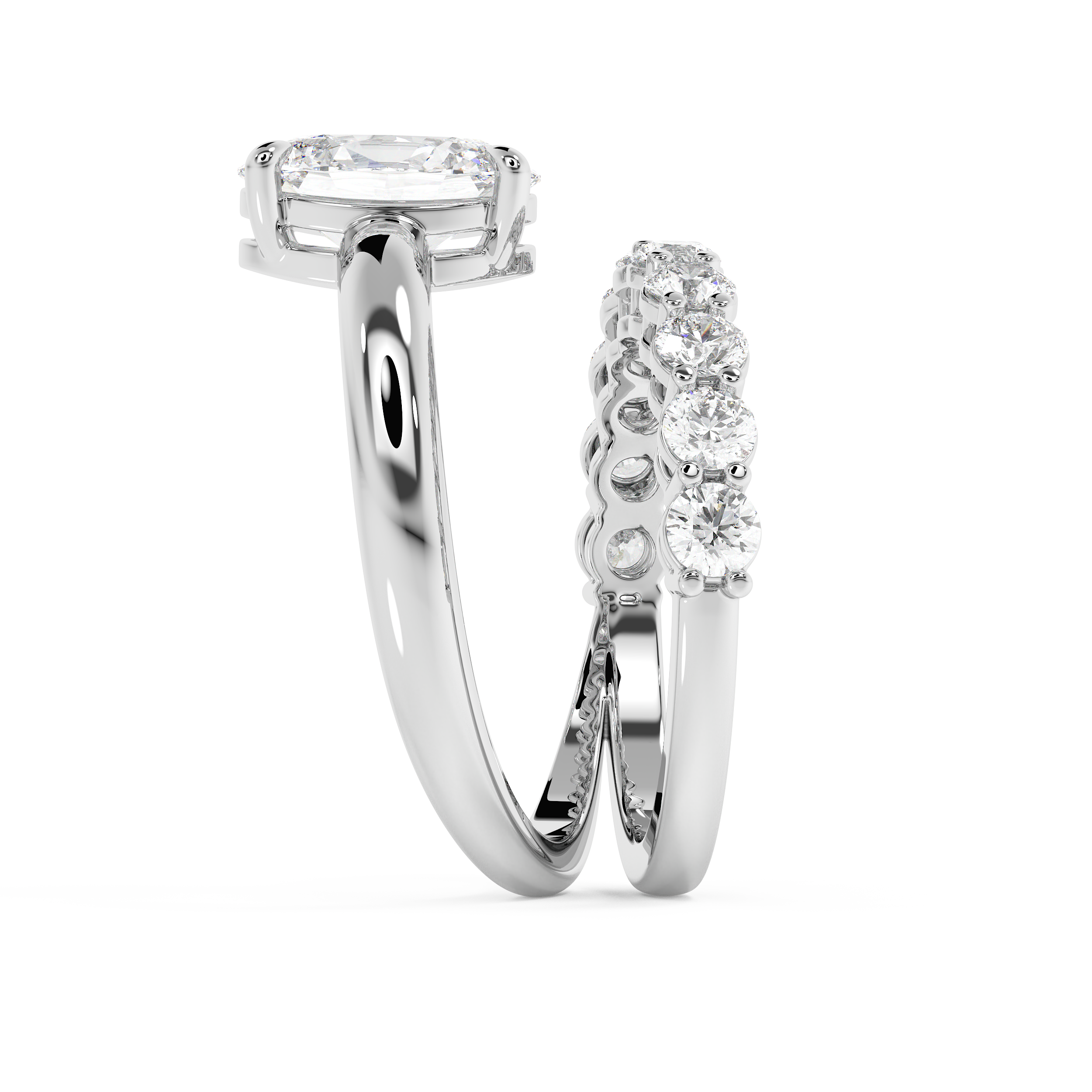 Oval Pave Curved Shank Lab Grown Diamond Engagement Ring