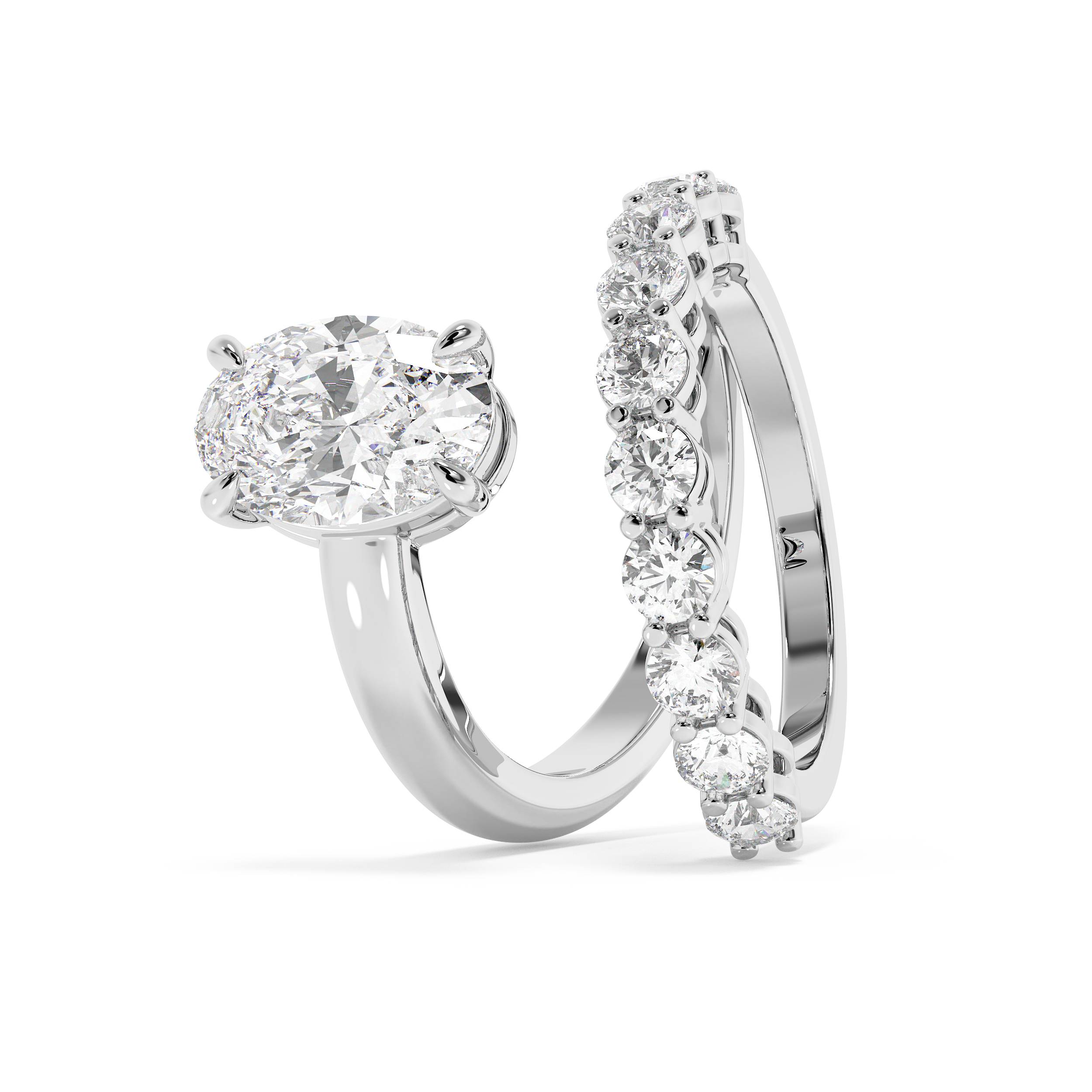 Oval Pave Curved Shank Lab Grown Diamond Engagement Ring