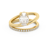Oval Half Pave Double Shank Lab Grown Diamond Engagement Ring
