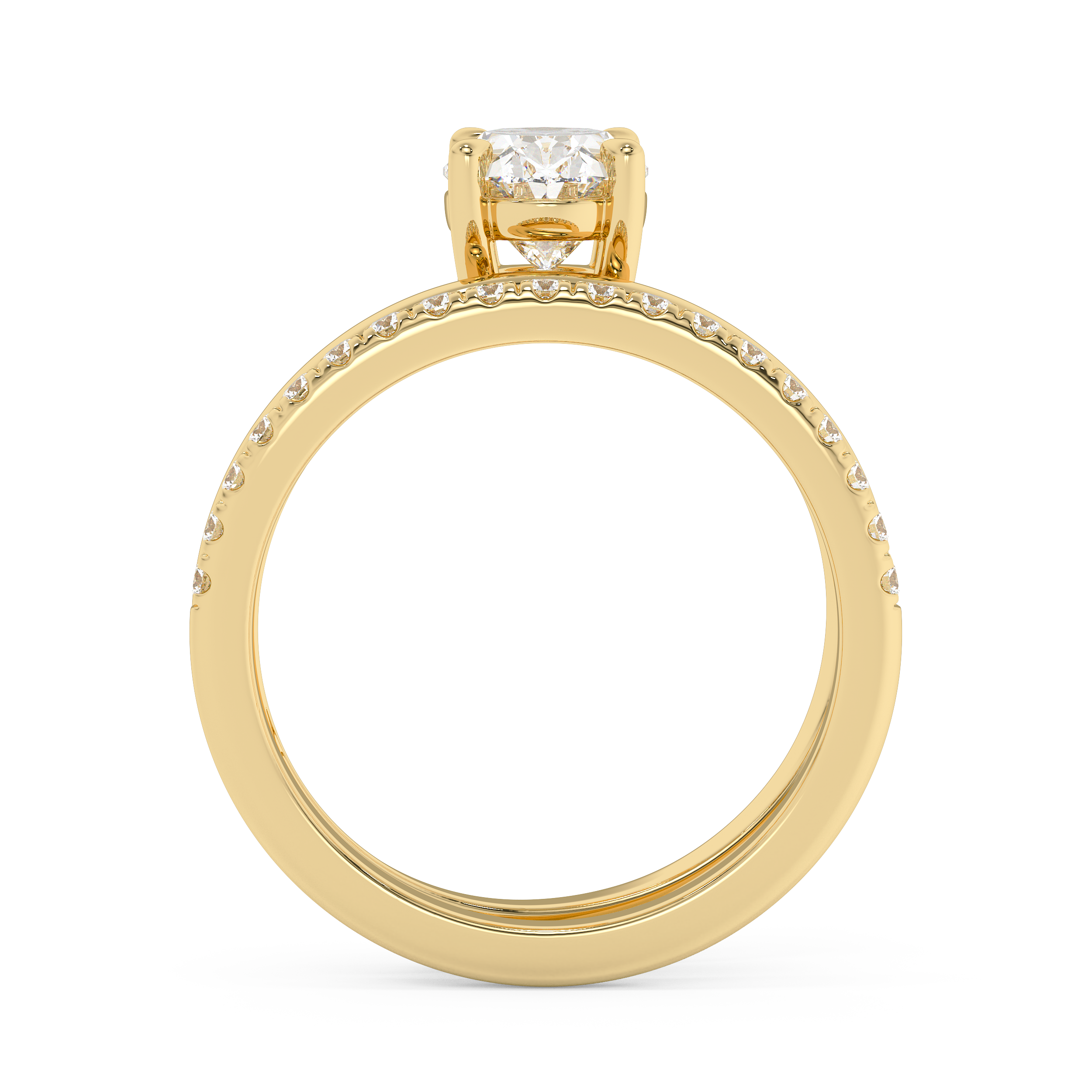 Oval Half Pave Double Shank Lab Grown Diamond Engagement Ring