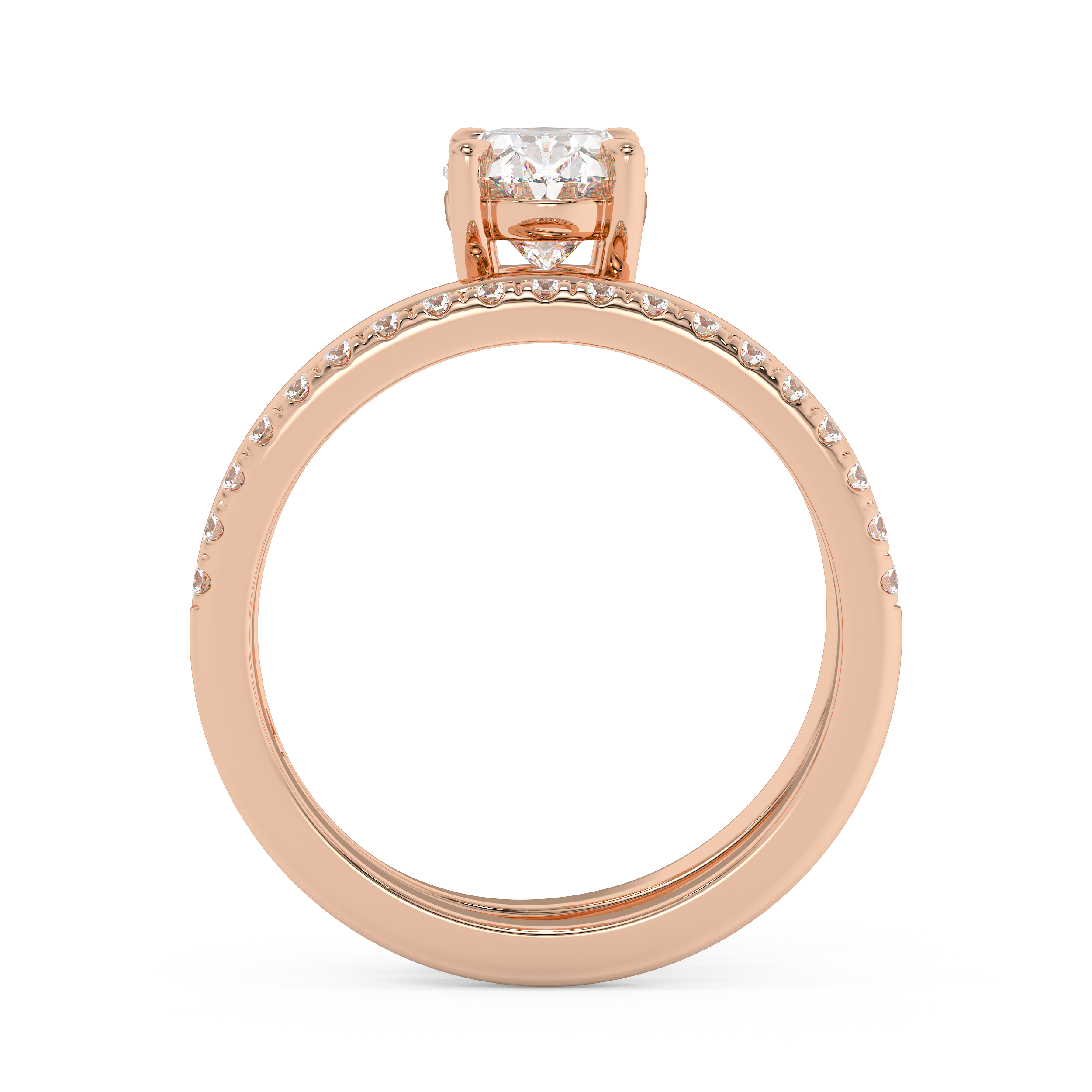 Oval Half Pave Double Shank Lab Grown Diamond Engagement Ring