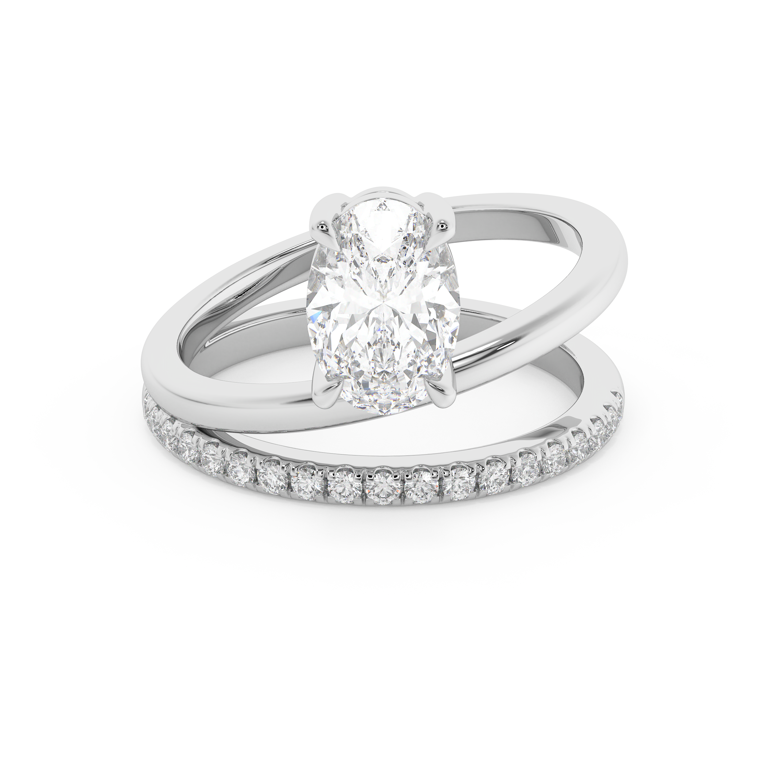 Oval Half Pave Double Shank Lab Grown Diamond Engagement Ring