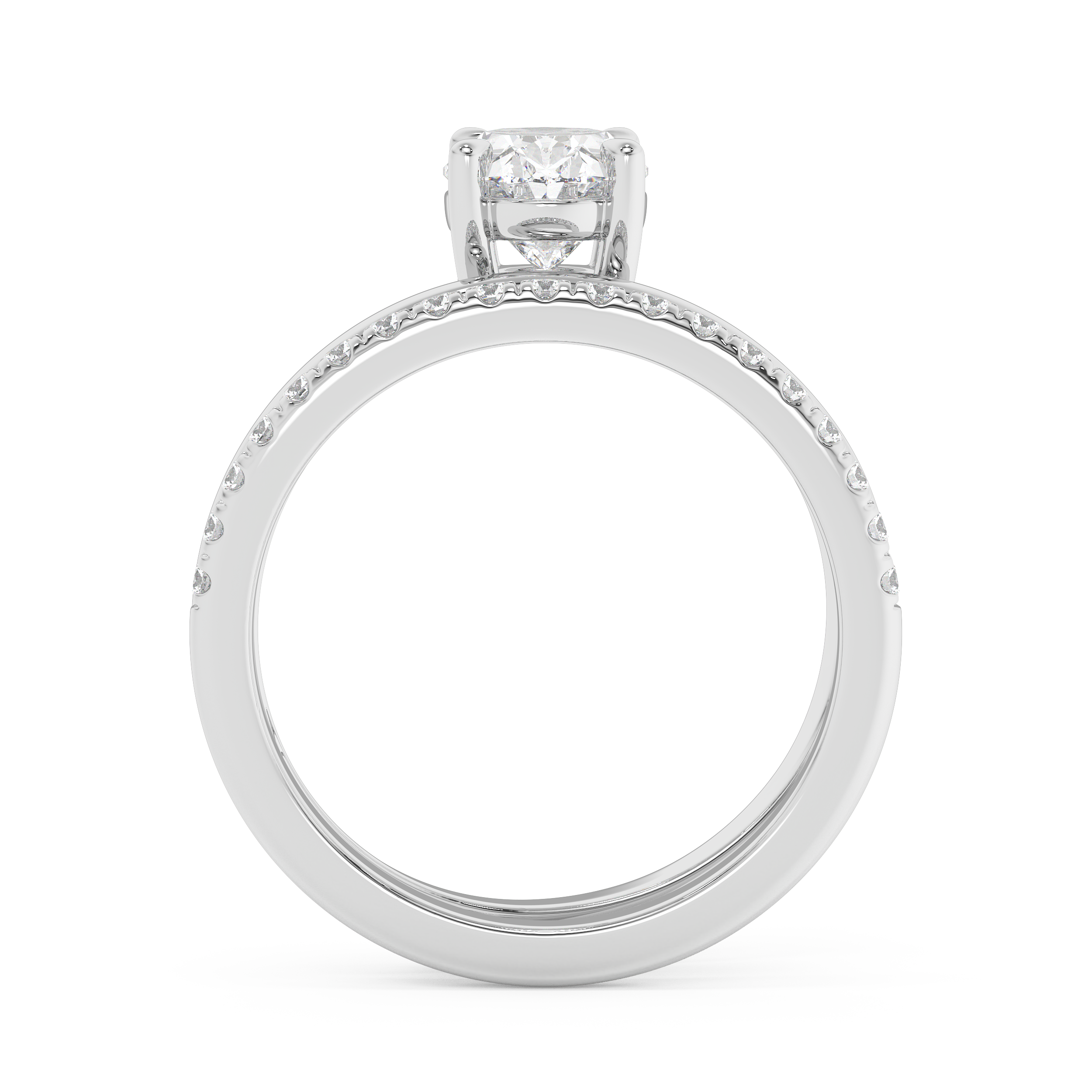 Oval Half Pave Double Shank Lab Grown Diamond Engagement Ring
