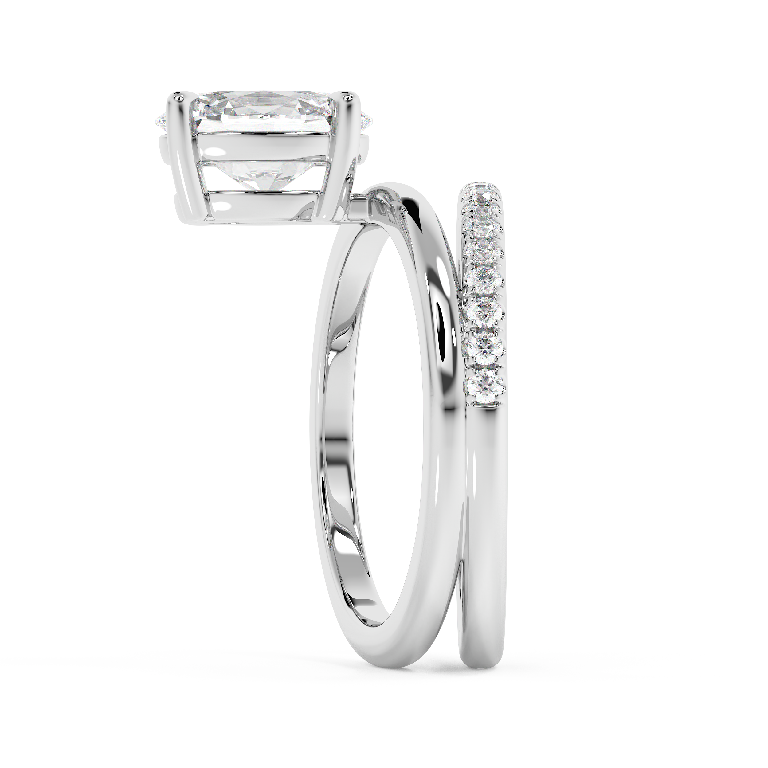 Oval Half Pave Double Shank Lab Grown Diamond Engagement Ring