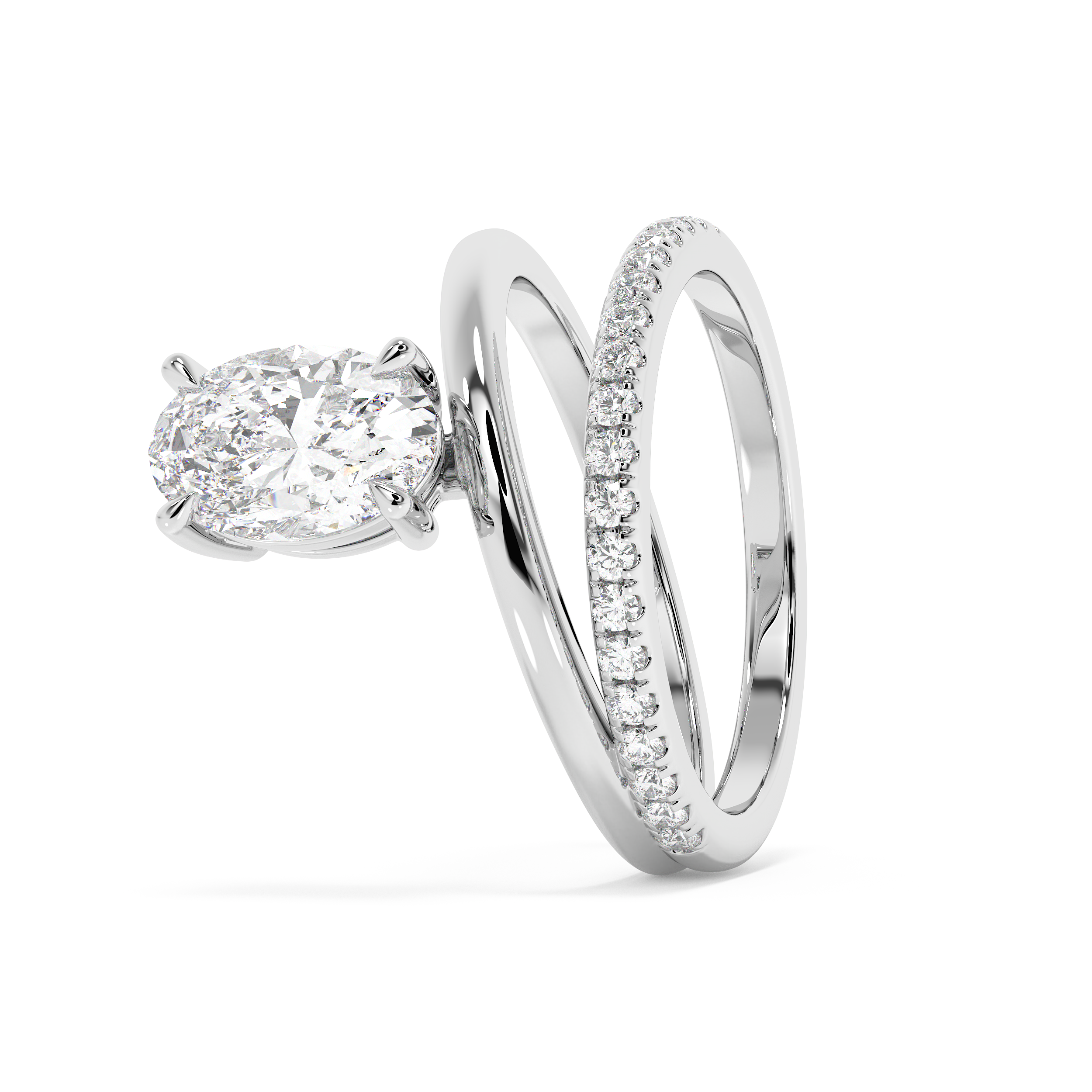 Oval Half Pave Double Shank Lab Grown Diamond Engagement Ring