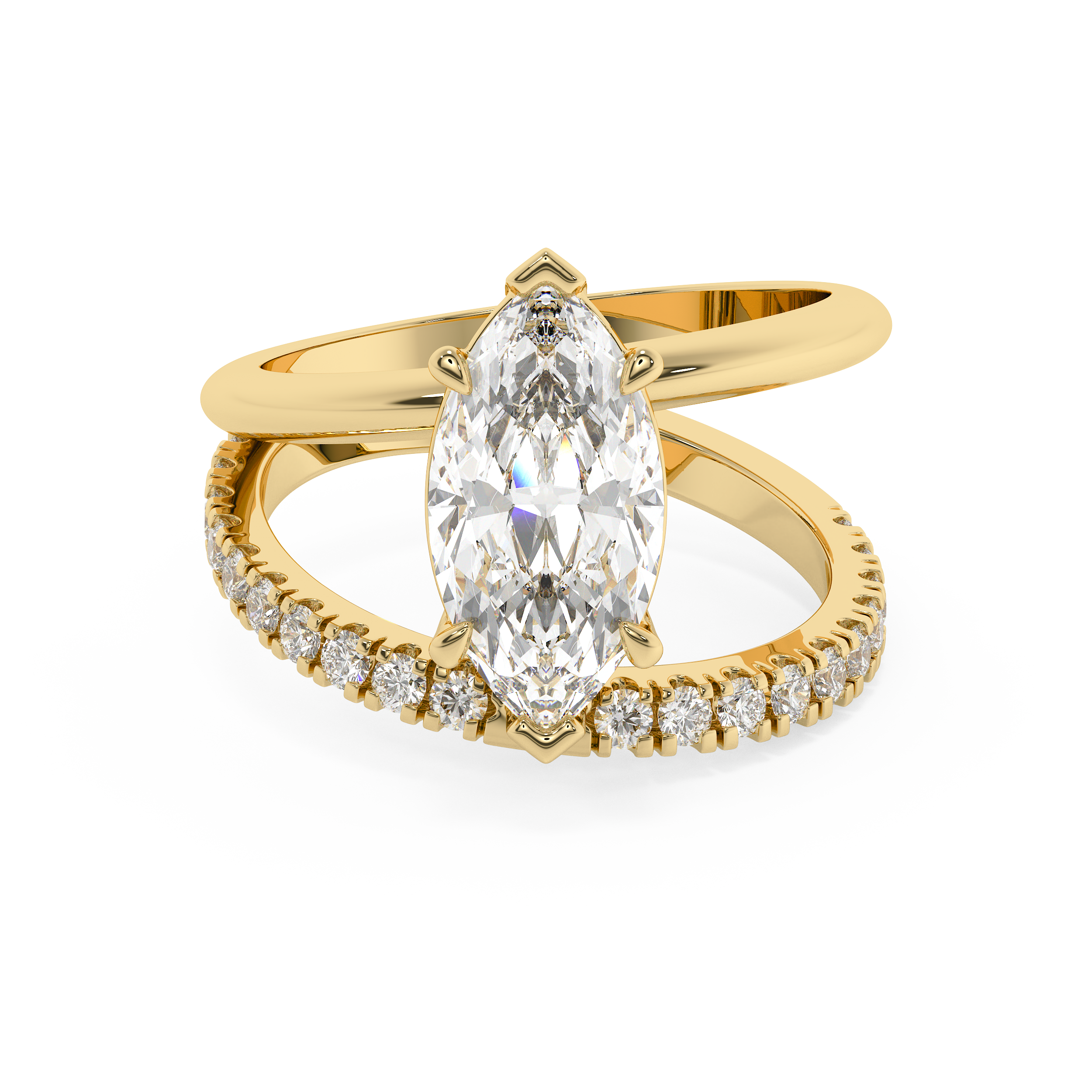 Marquise Half Pave Double Shank Lab Grown Diamond Engagement Ring