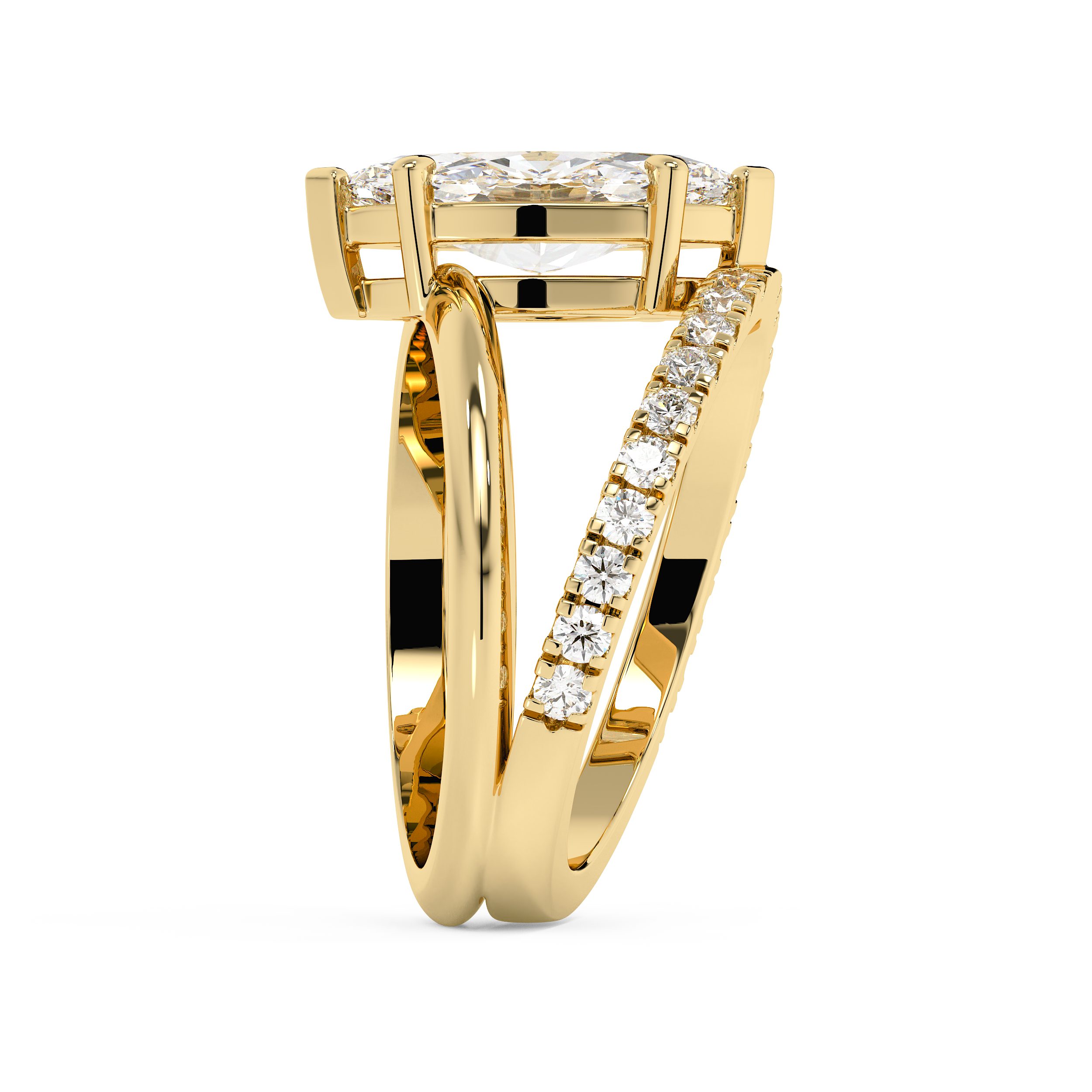 Marquise Half Pave Double Shank Lab Grown Diamond Engagement Ring