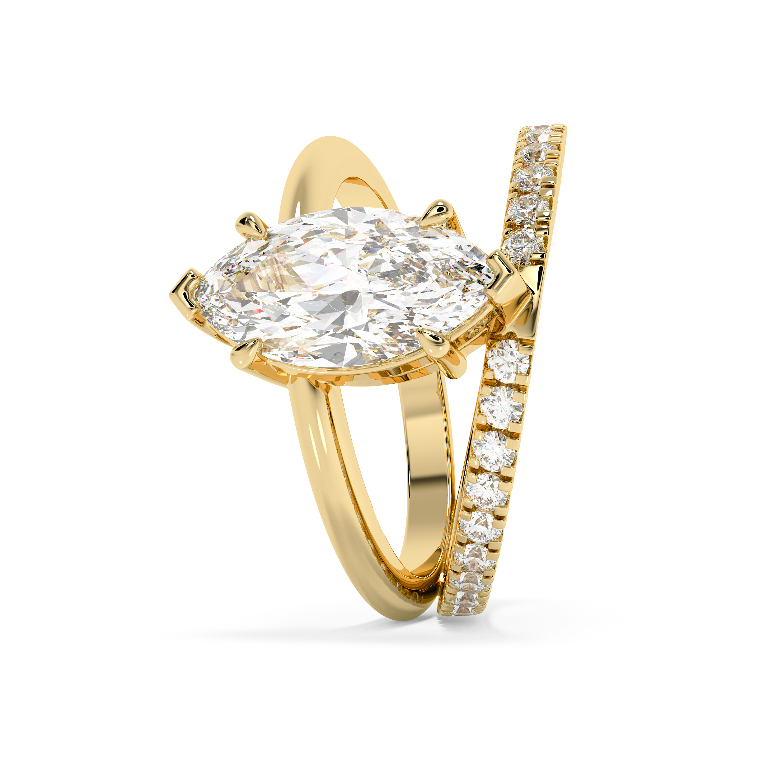 Marquise Half Pave Double Shank Lab Grown Diamond Engagement Ring