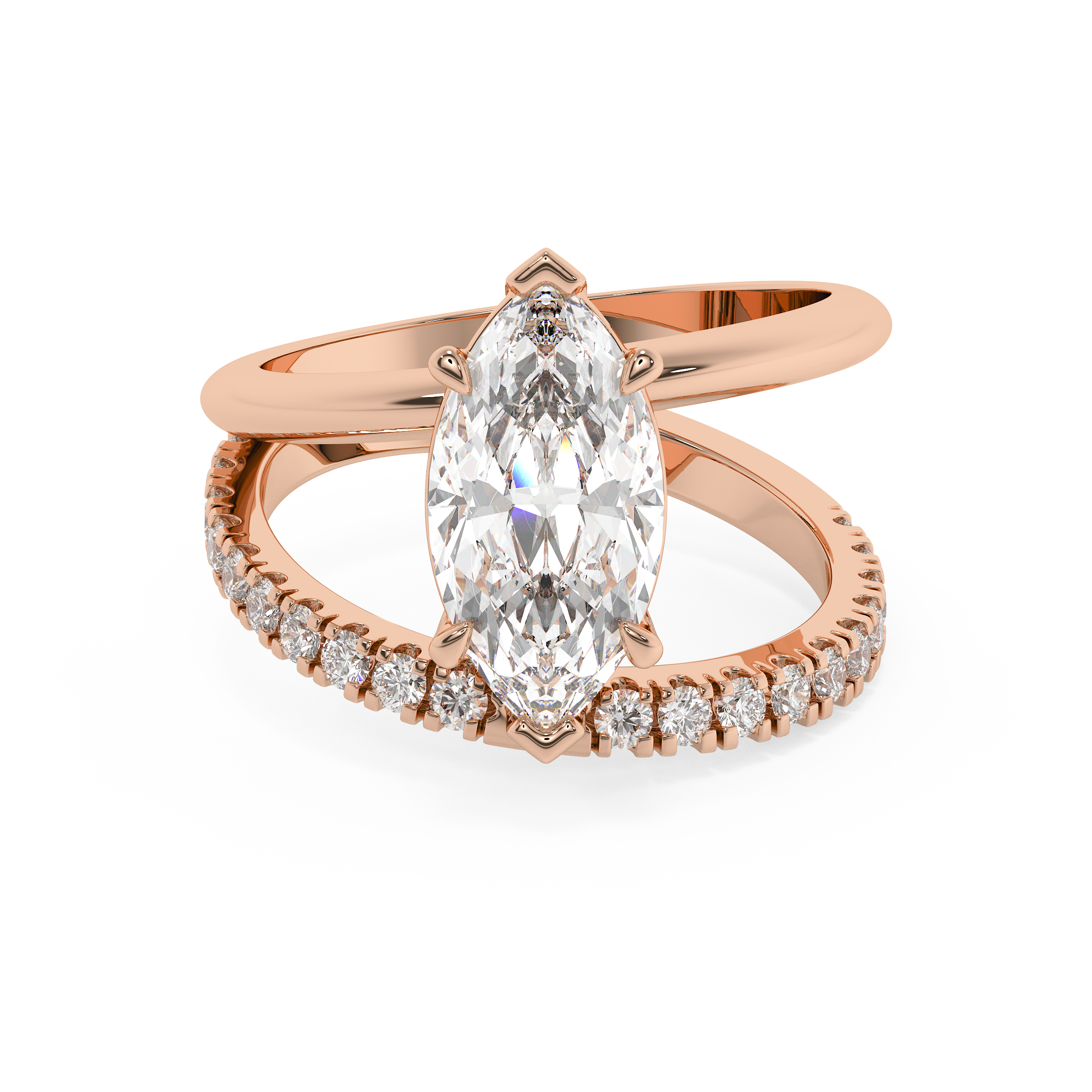 Marquise Half Pave Double Shank Lab Grown Diamond Engagement Ring