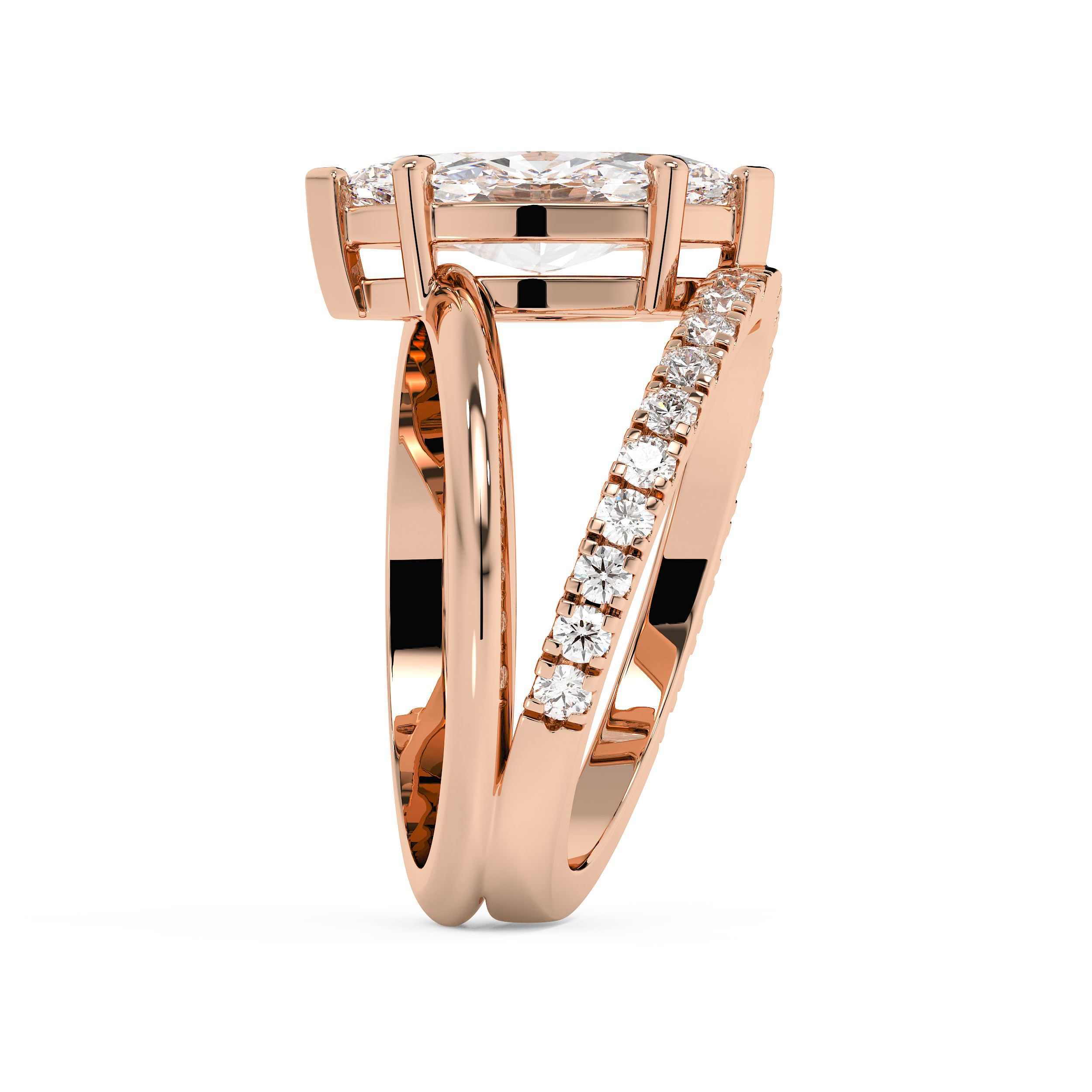 Marquise Half Pave Double Shank Lab Grown Diamond Engagement Ring