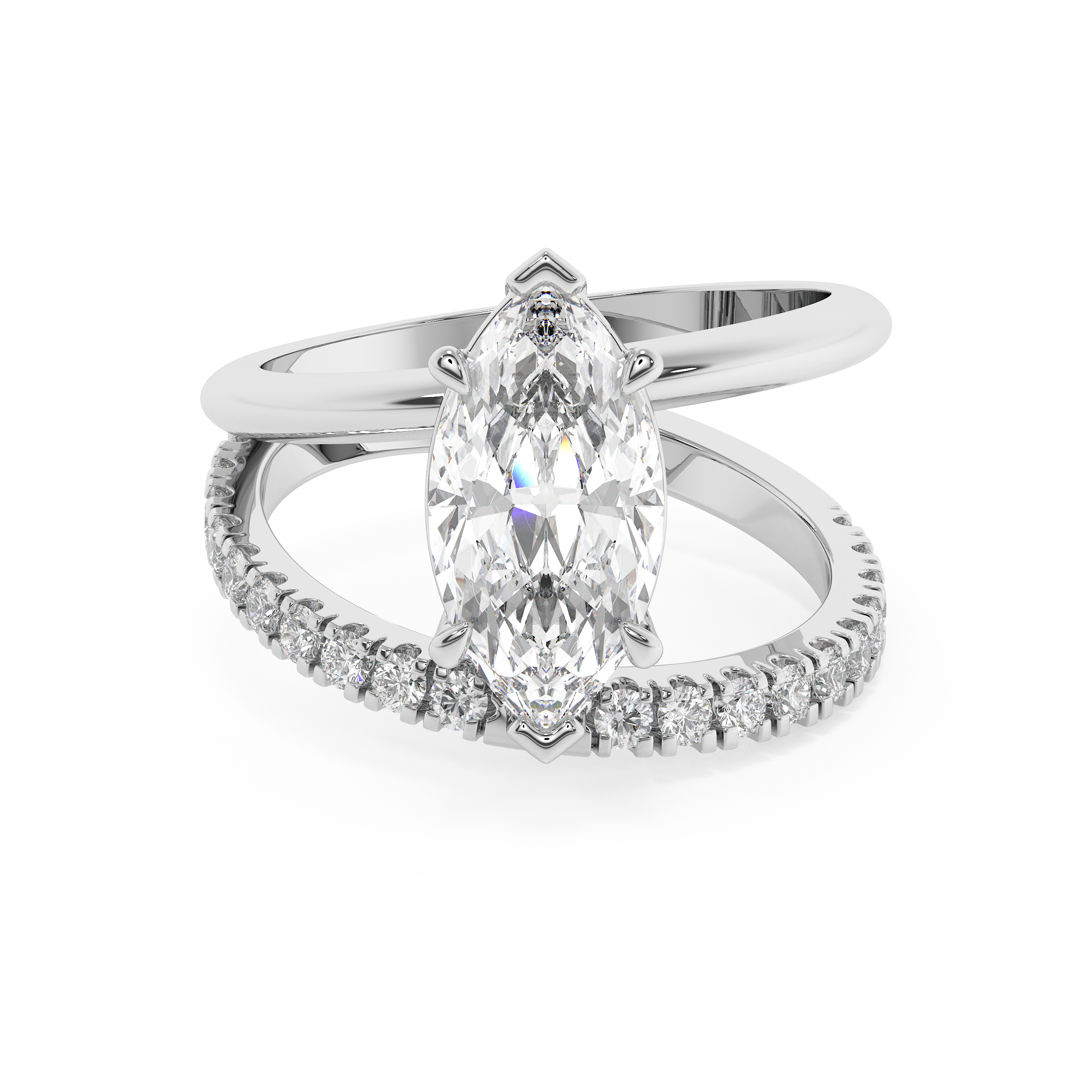 Marquise Half Pave Double Shank Lab Grown Diamond Engagement Ring