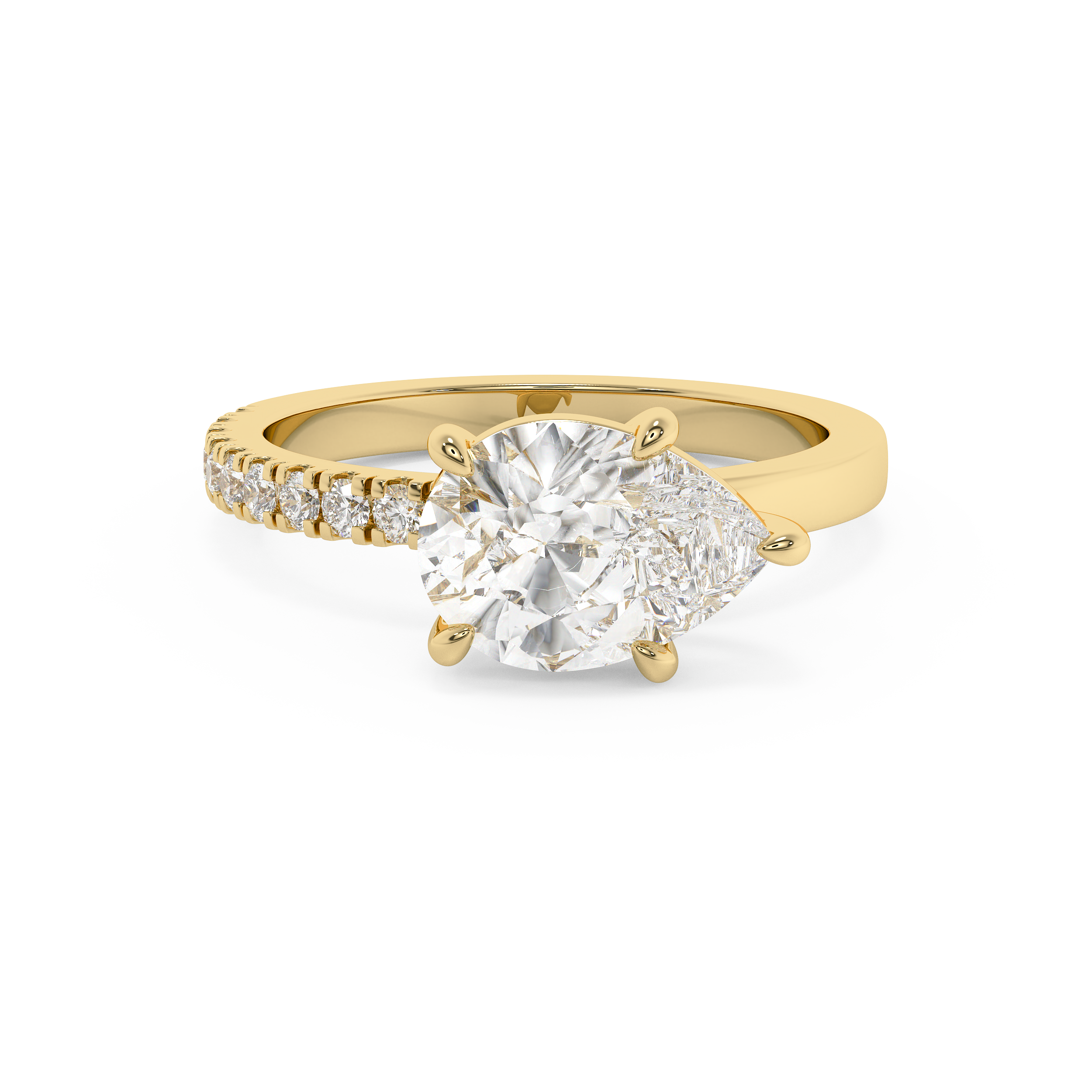 East West Pear Half Pave Lab Grown Diamond Engagement Ring