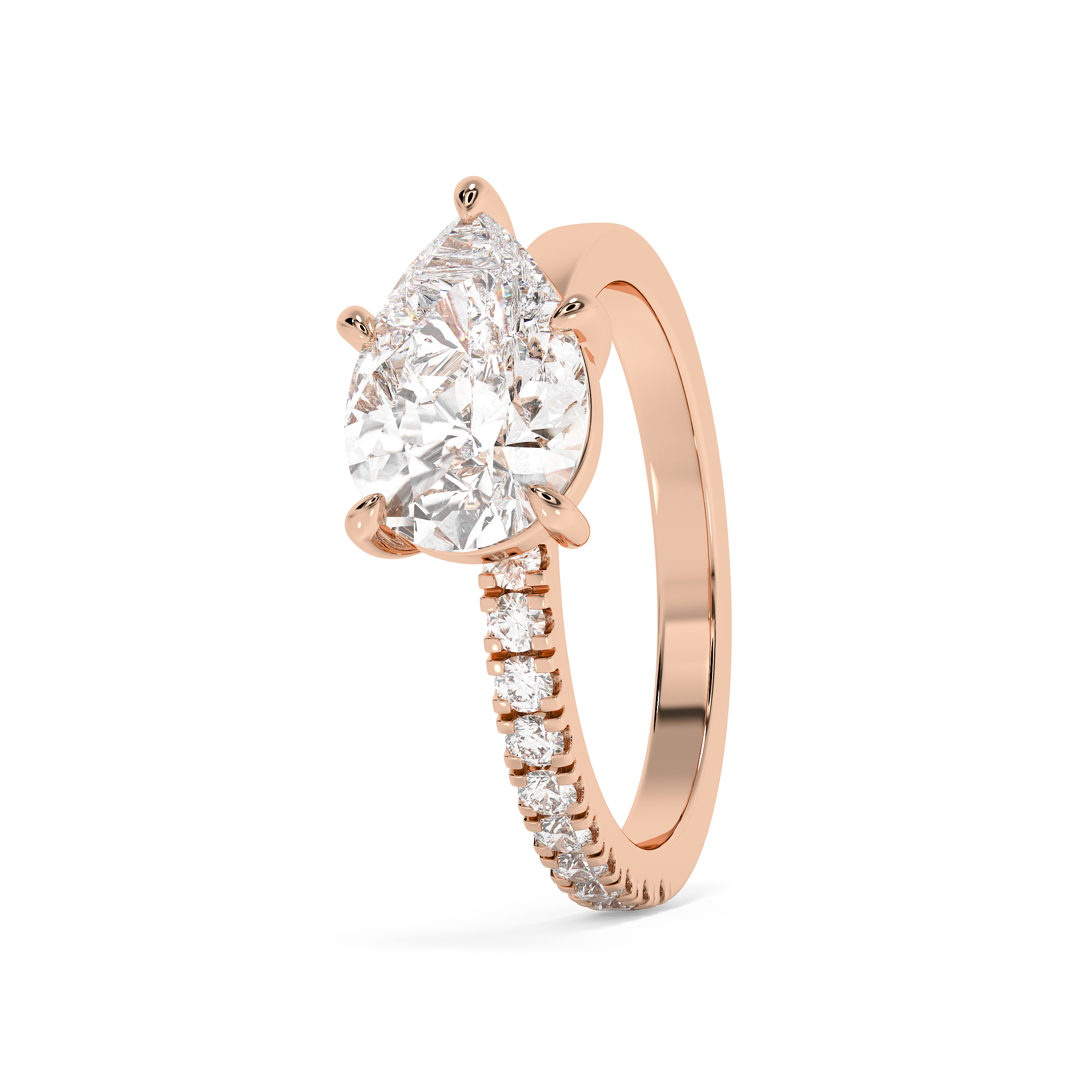 East West Pear Half Pave Lab Grown Diamond Engagement Ring