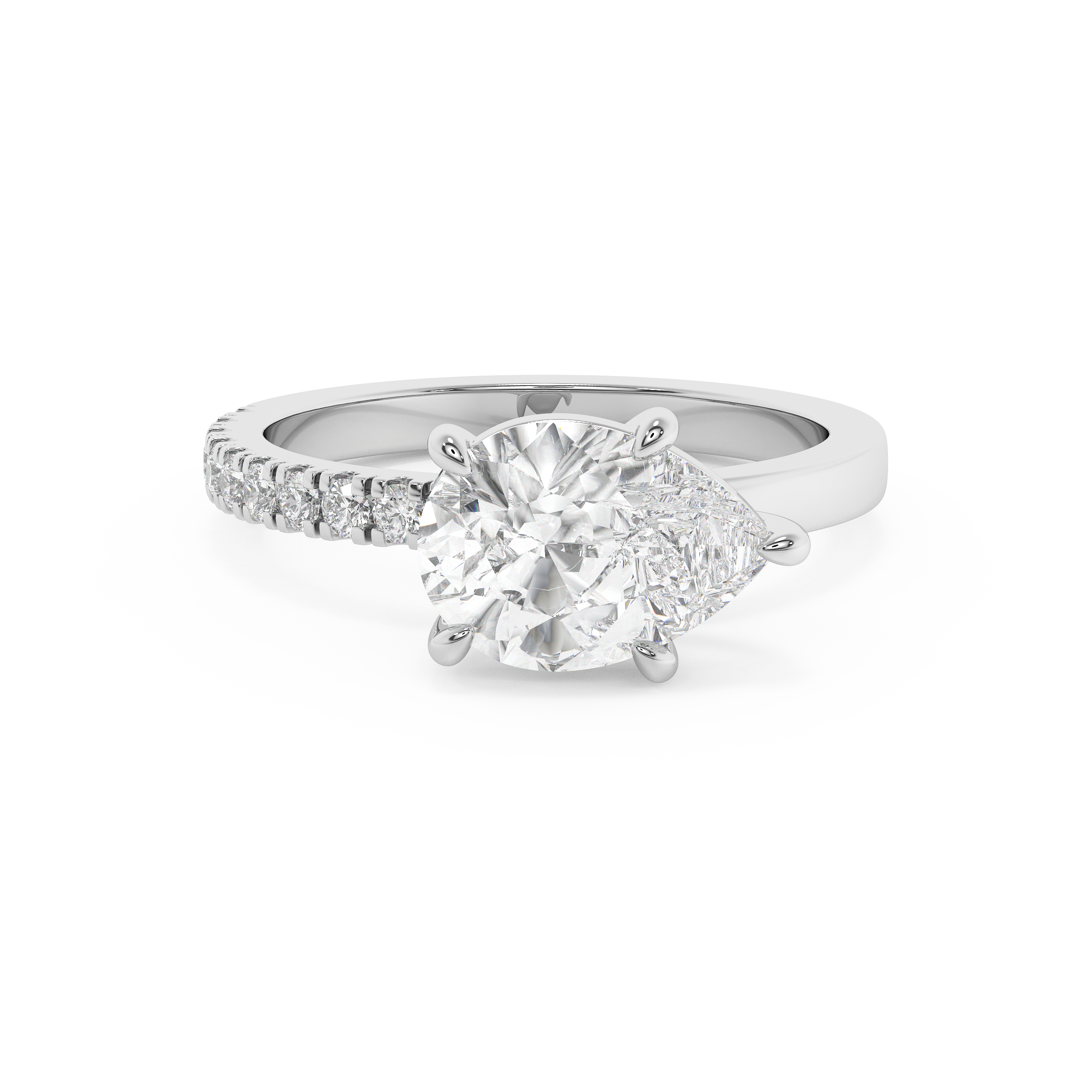 East West Pear Half Pave Lab Grown Diamond Engagement Ring