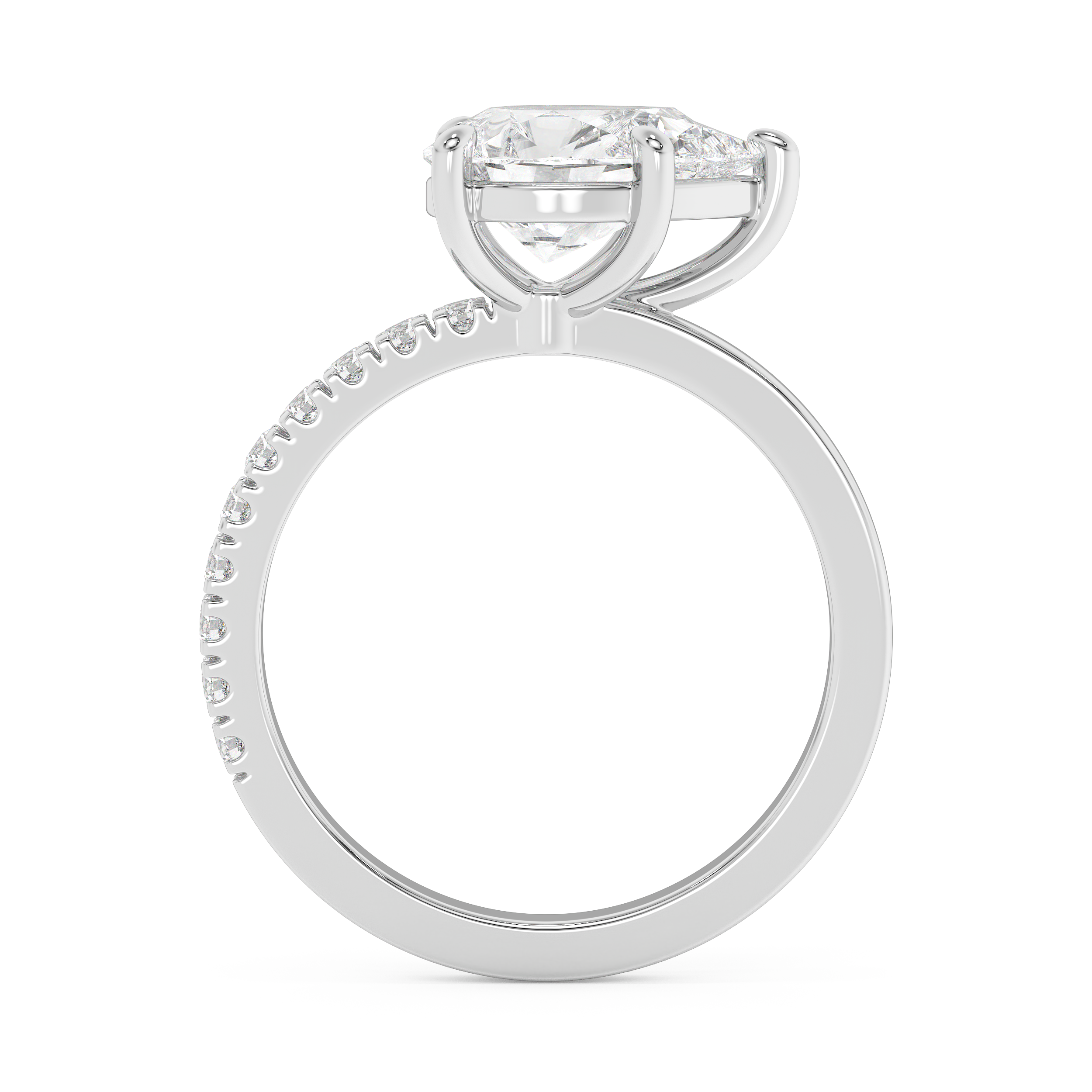 East West Pear Half Pave Lab Grown Diamond Engagement Ring