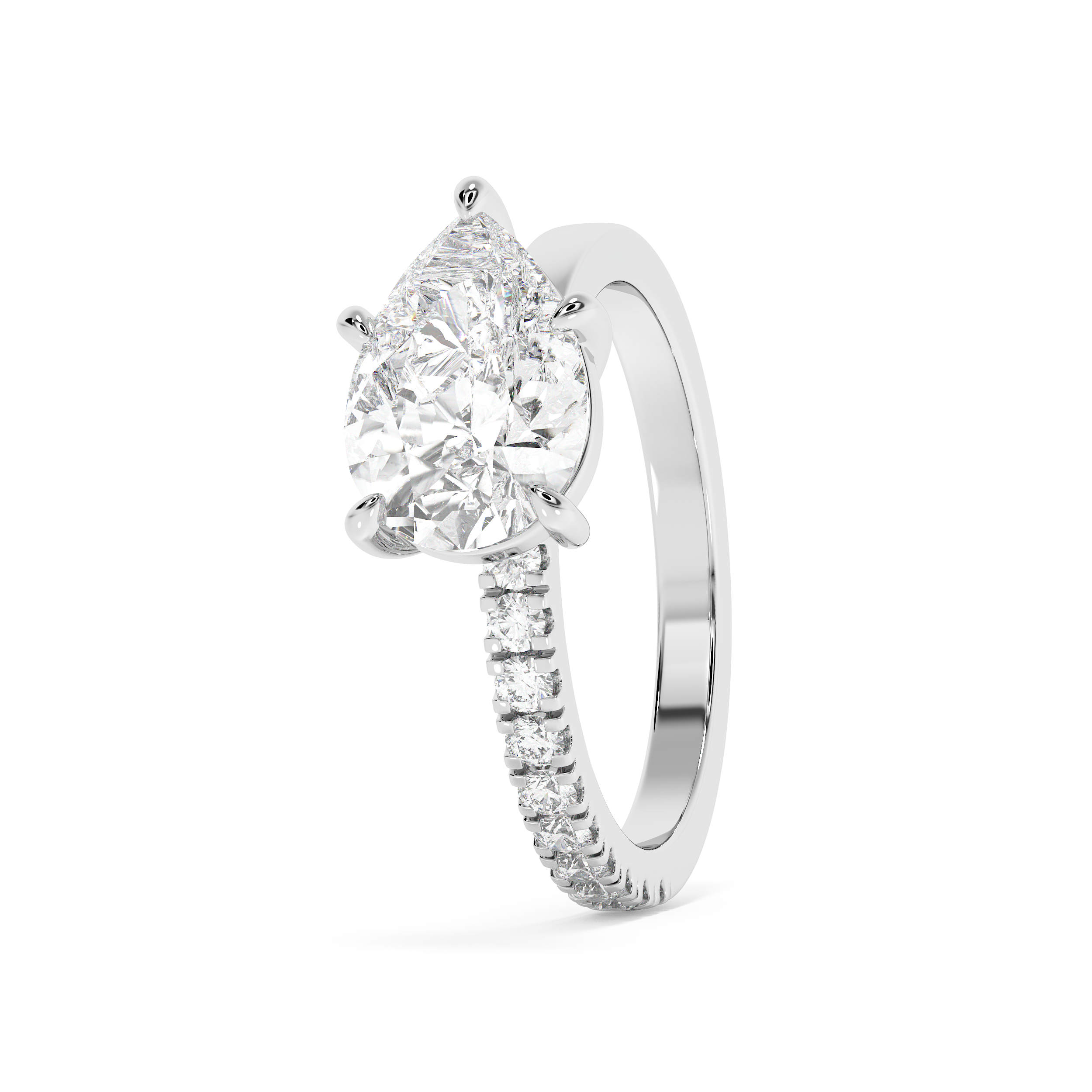 East West Pear Half Pave Lab Grown Diamond Engagement Ring