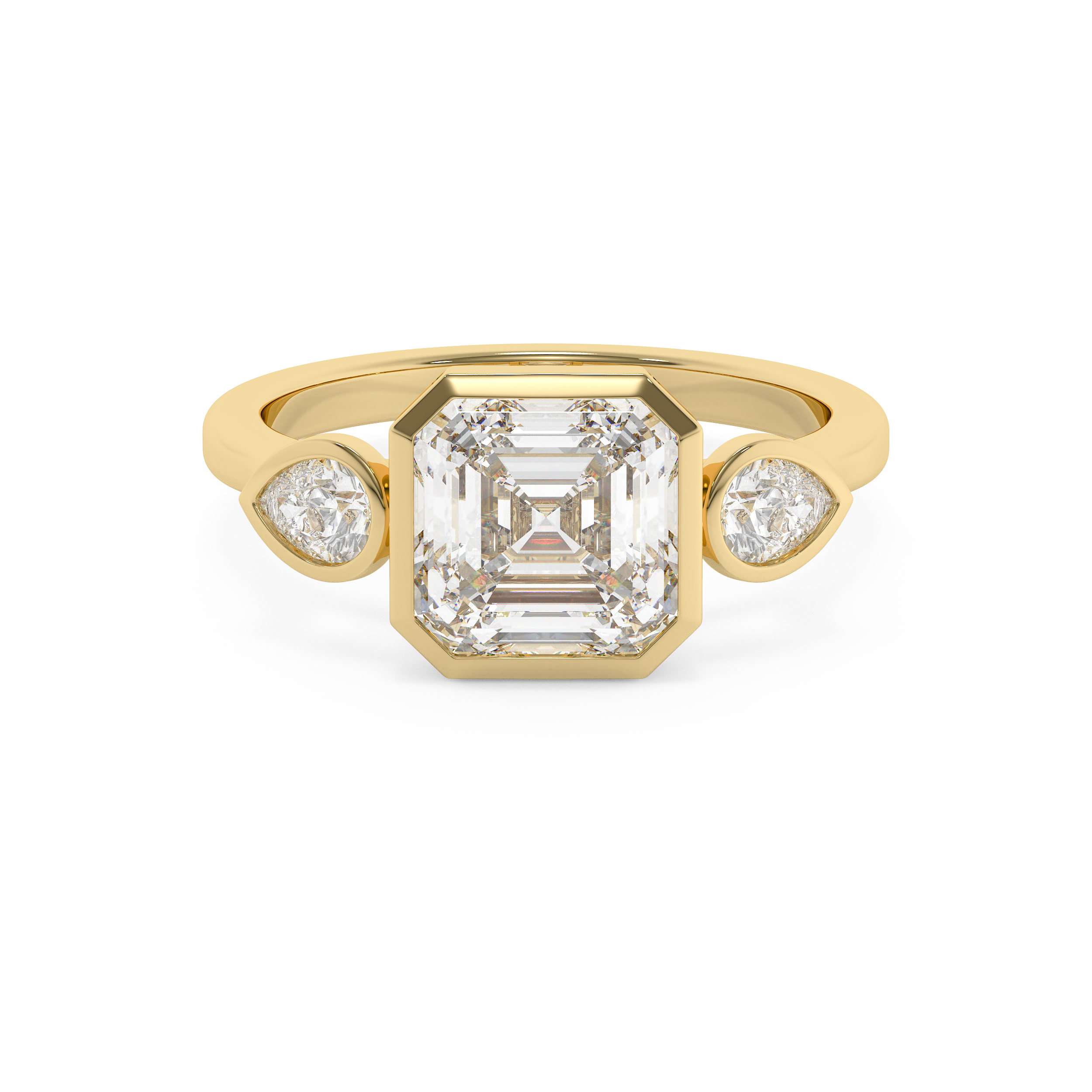 Asscher Three Stone Bezel Lab Grown Diamond Engagement Ring