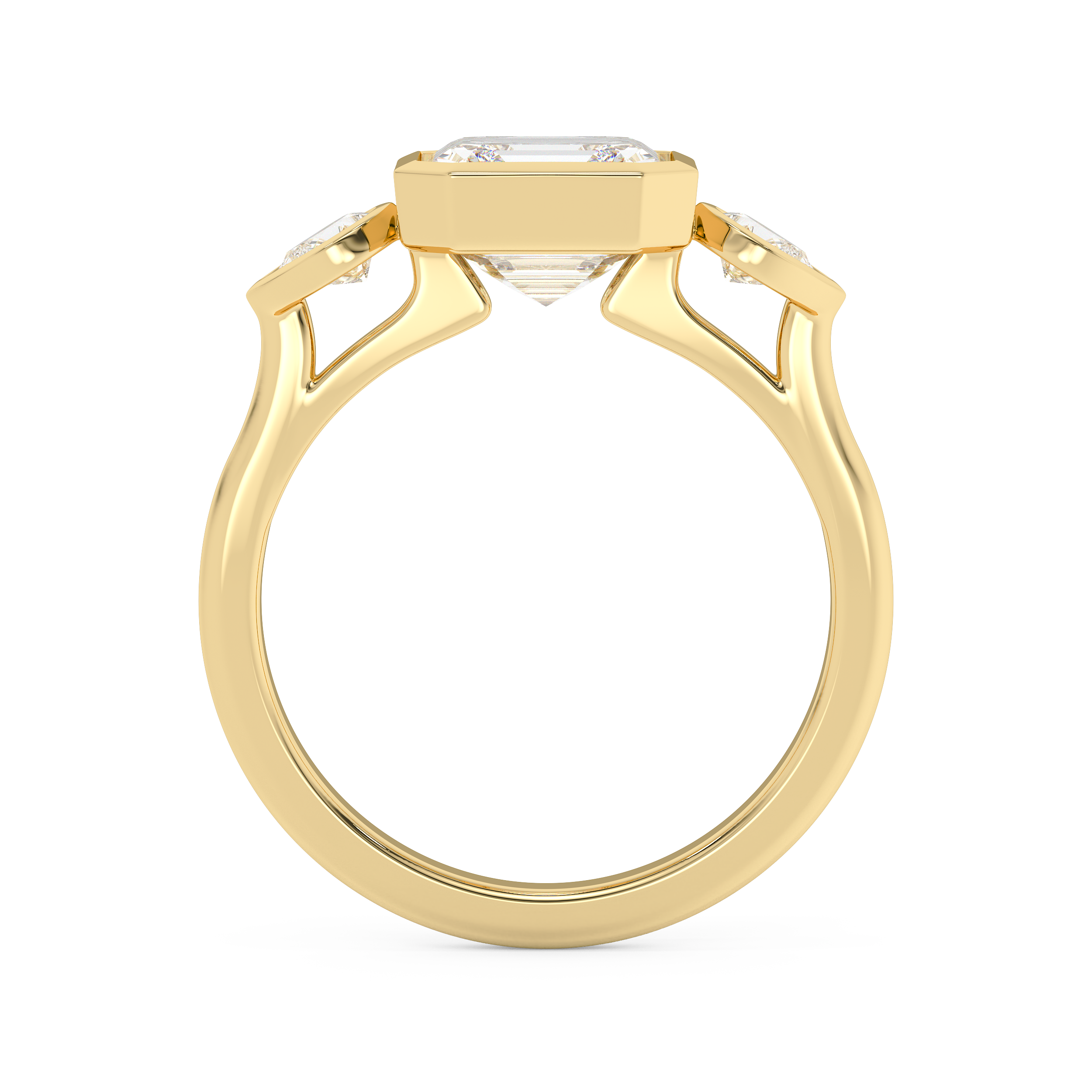 Asscher Three Stone Bezel Lab Grown Diamond Engagement Ring