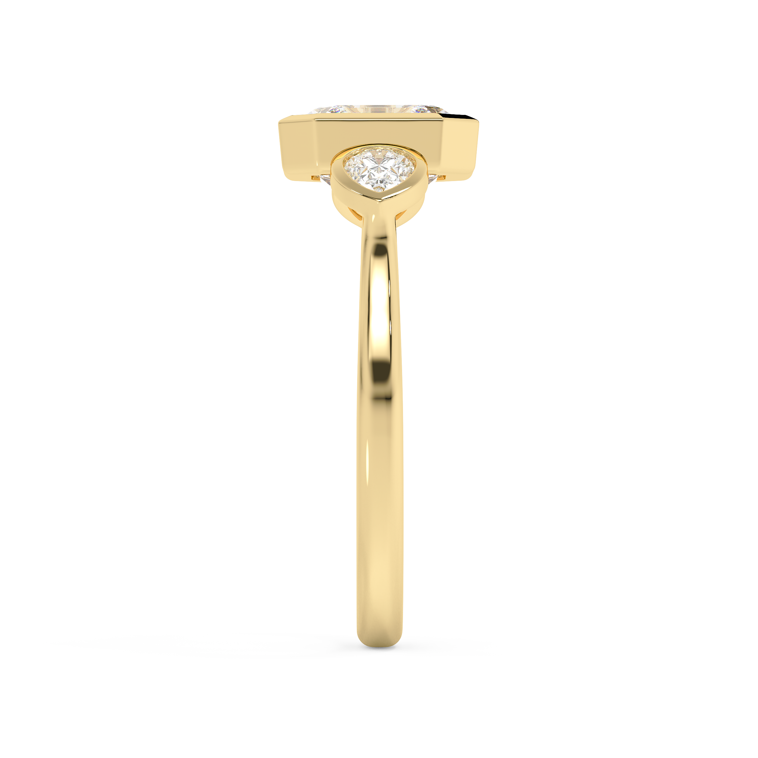 Asscher Three Stone Bezel Lab Grown Diamond Engagement Ring