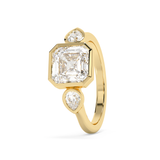 Asscher Three Stone Bezel Lab Grown Diamond Engagement Ring