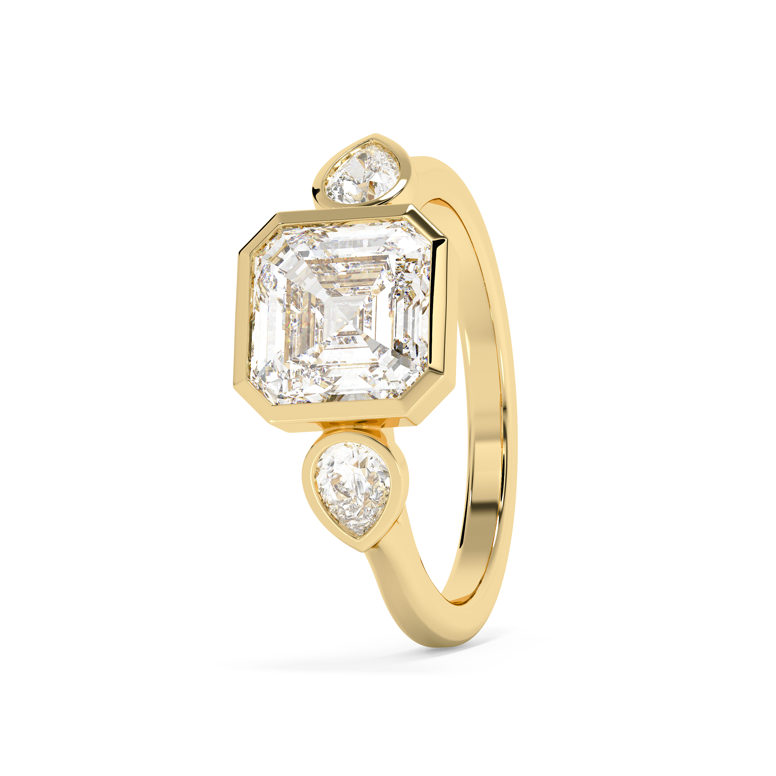 Asscher Three Stone Bezel Lab Grown Diamond Engagement Ring
