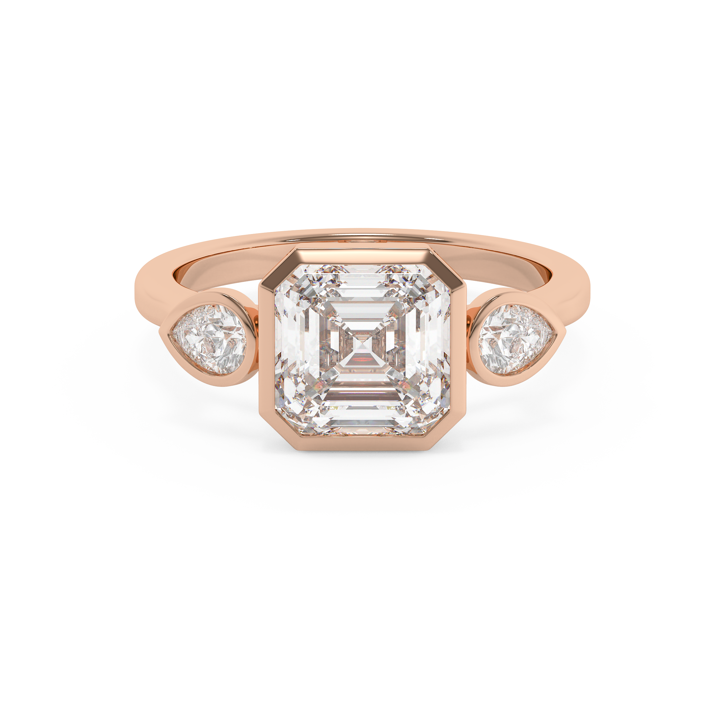 Asscher Three Stone Bezel Lab Grown Diamond Engagement Ring