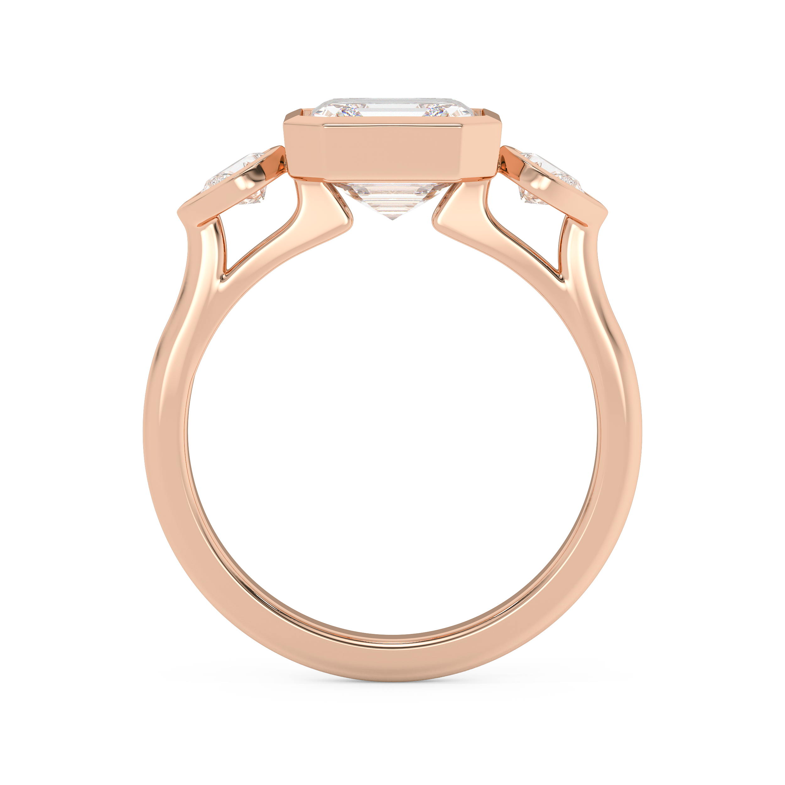 Asscher Three Stone Bezel Lab Grown Diamond Engagement Ring