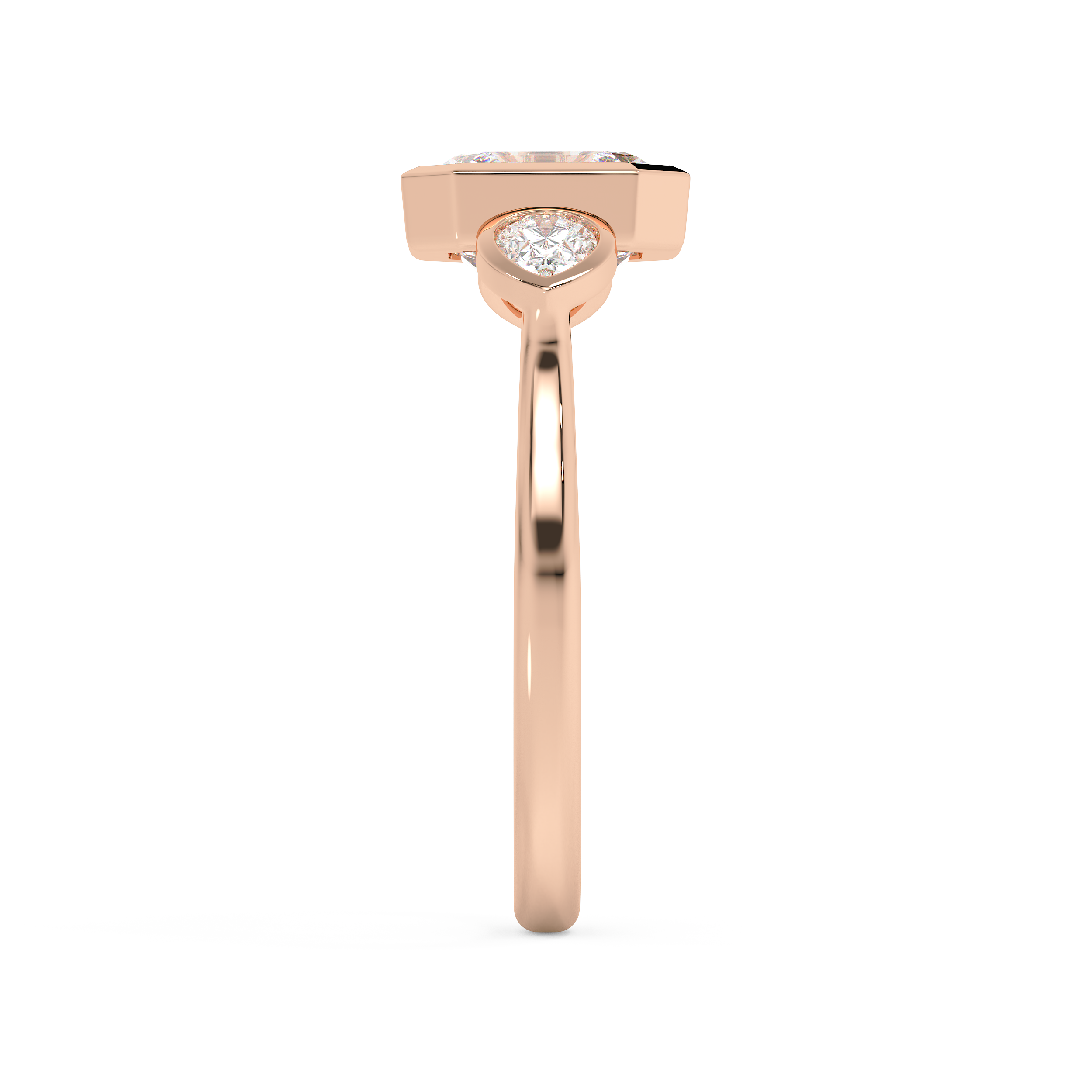 Asscher Three Stone Bezel Lab Grown Diamond Engagement Ring
