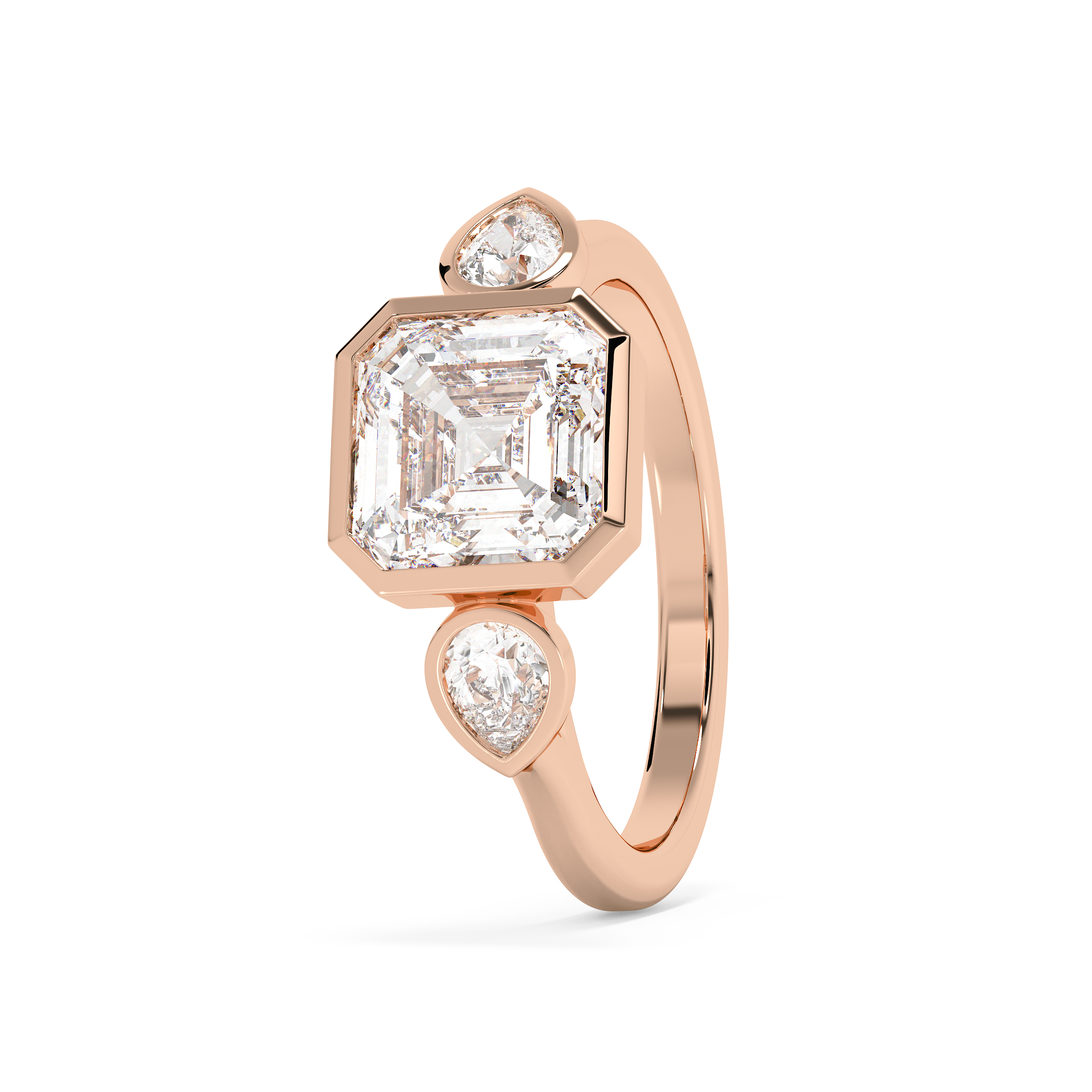 Asscher Three Stone Bezel Lab Grown Diamond Engagement Ring
