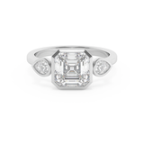 Asscher Three Stone Bezel Lab Grown Diamond Engagement Ring