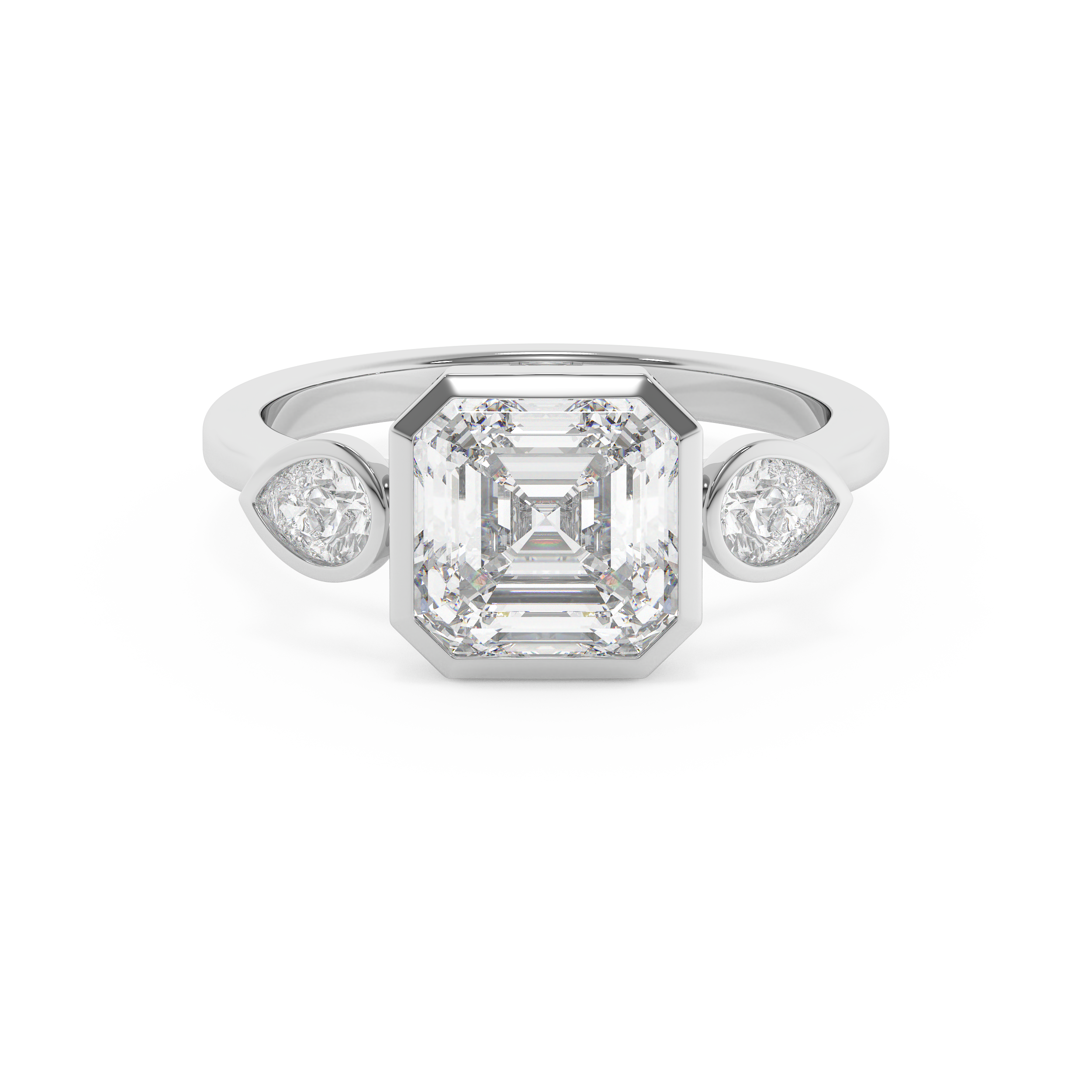 Asscher Three Stone Bezel Lab Grown Diamond Engagement Ring
