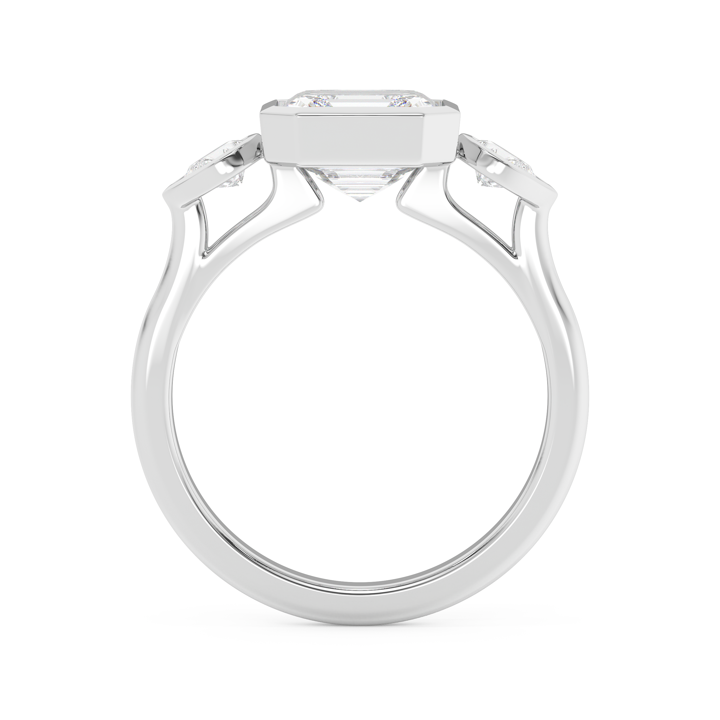 Asscher Three Stone Bezel Lab Grown Diamond Engagement Ring