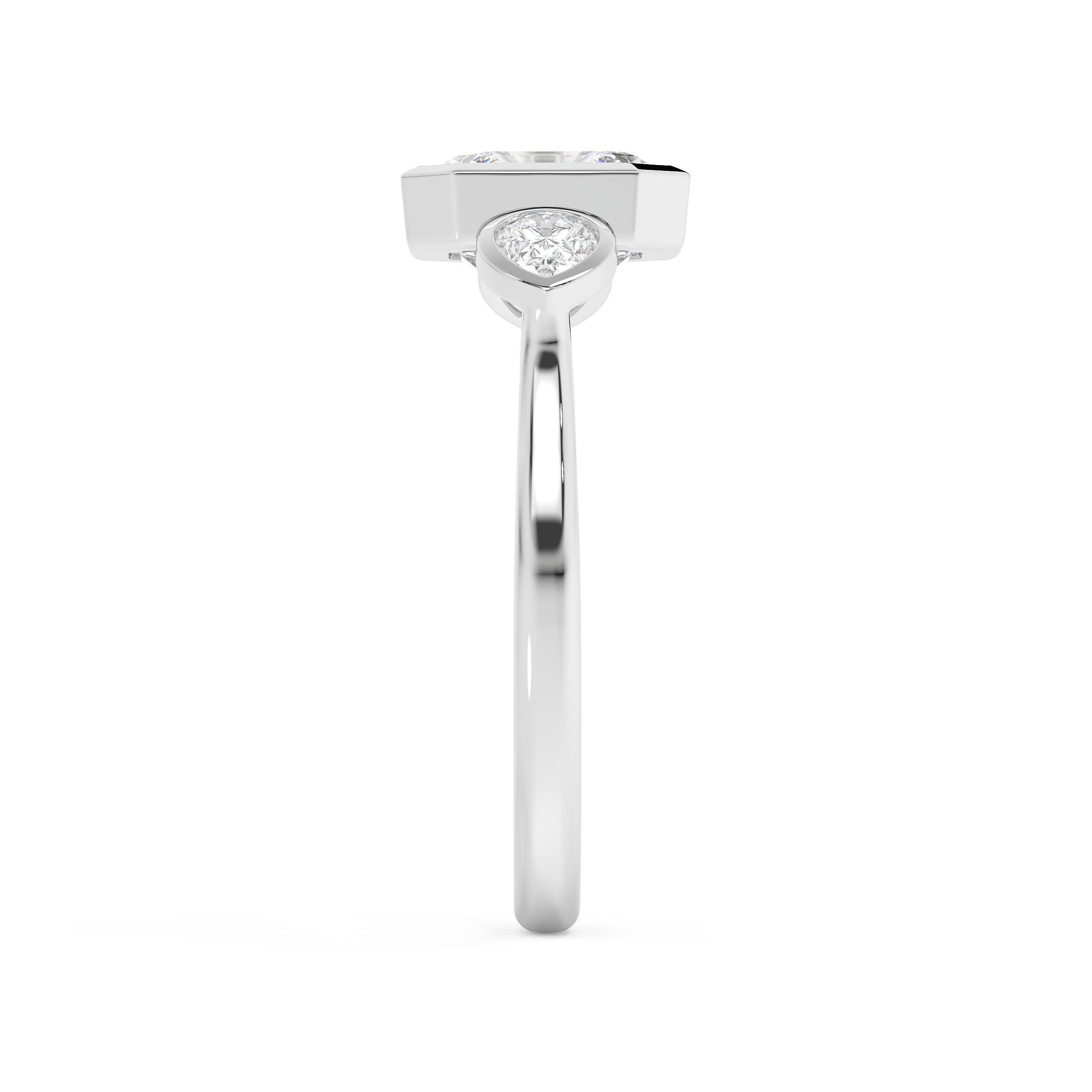 Asscher Three Stone Bezel Lab Grown Diamond Engagement Ring