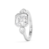 Asscher Three Stone Bezel Lab Grown Diamond Engagement Ring