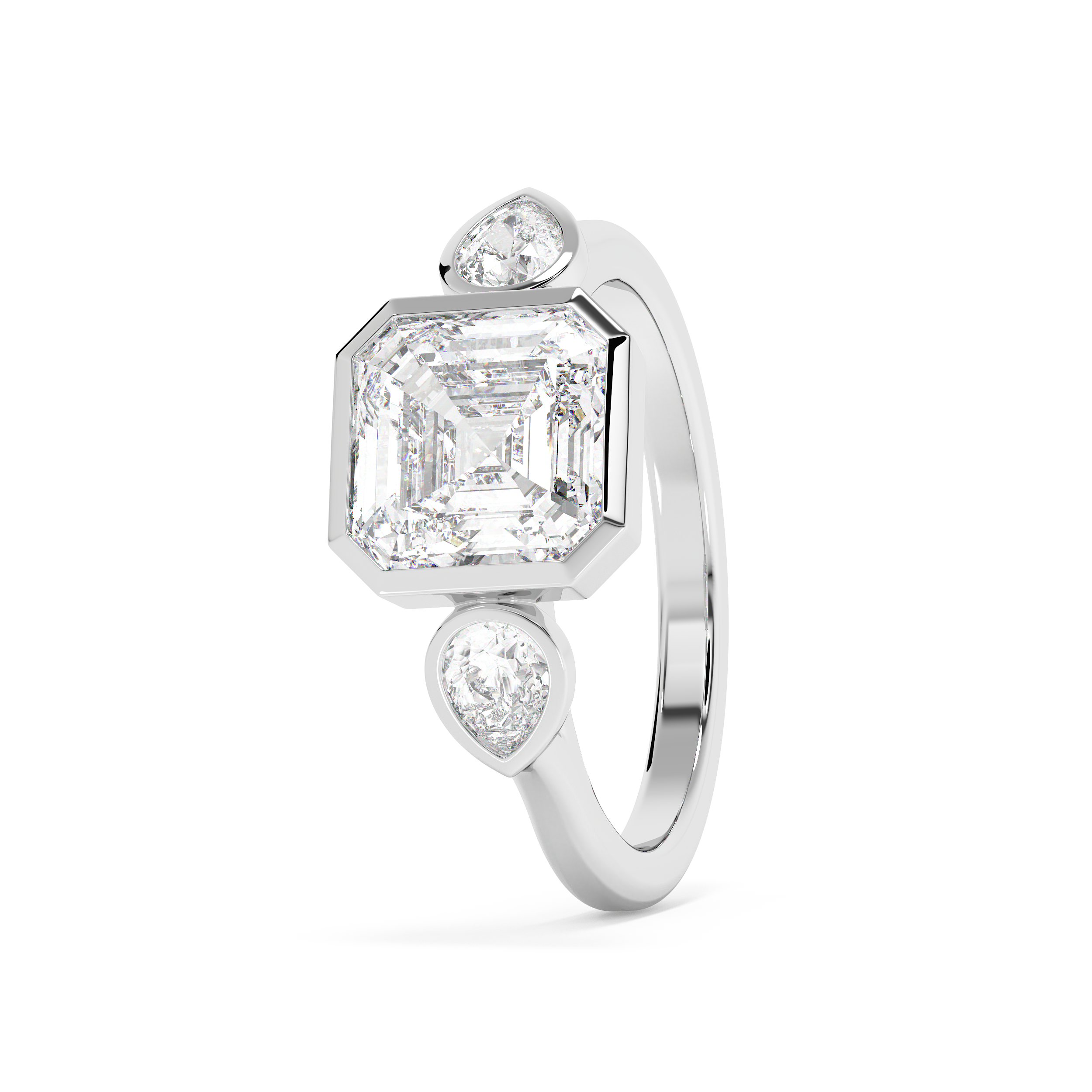 Asscher Three Stone Bezel Lab Grown Diamond Engagement Ring