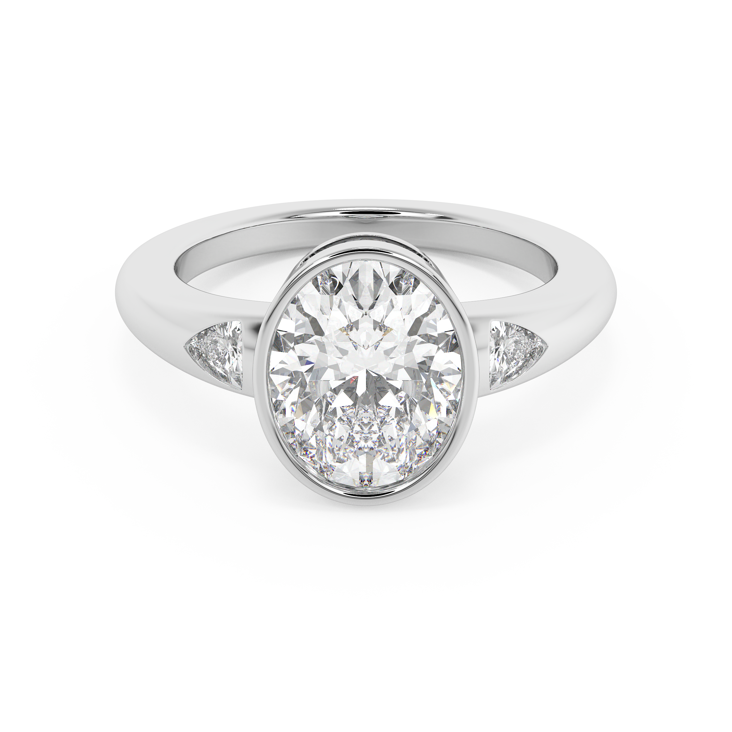 Oval Three Stone Bezel Lab Grown Diamond Engagement Ring