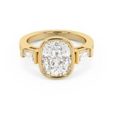 Cushion Three Stone Bezel Lab Grown Diamond Engagement Ring