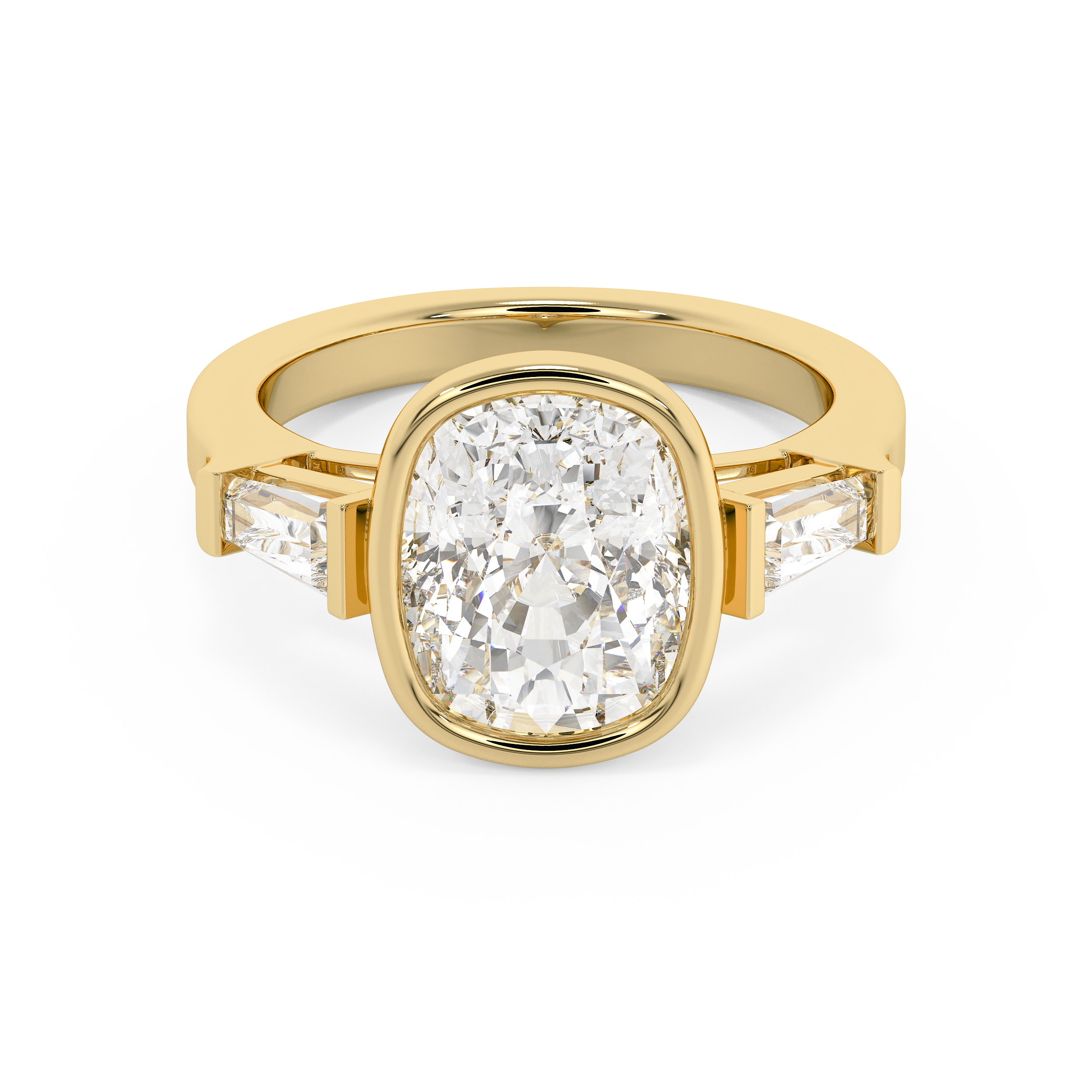 Cushion Three Stone Bezel Lab Grown Diamond Engagement Ring
