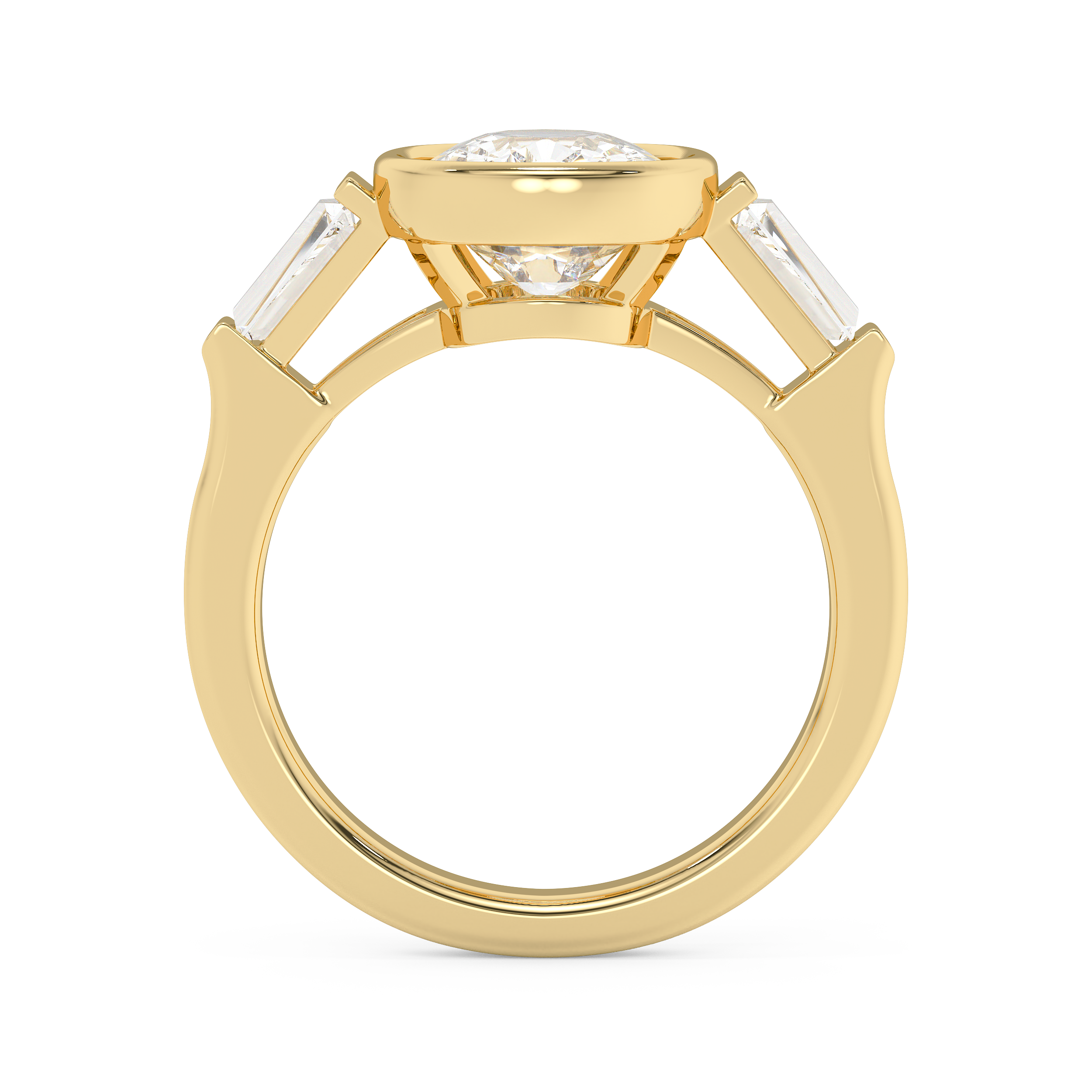 Cushion Three Stone Bezel Lab Grown Diamond Engagement Ring