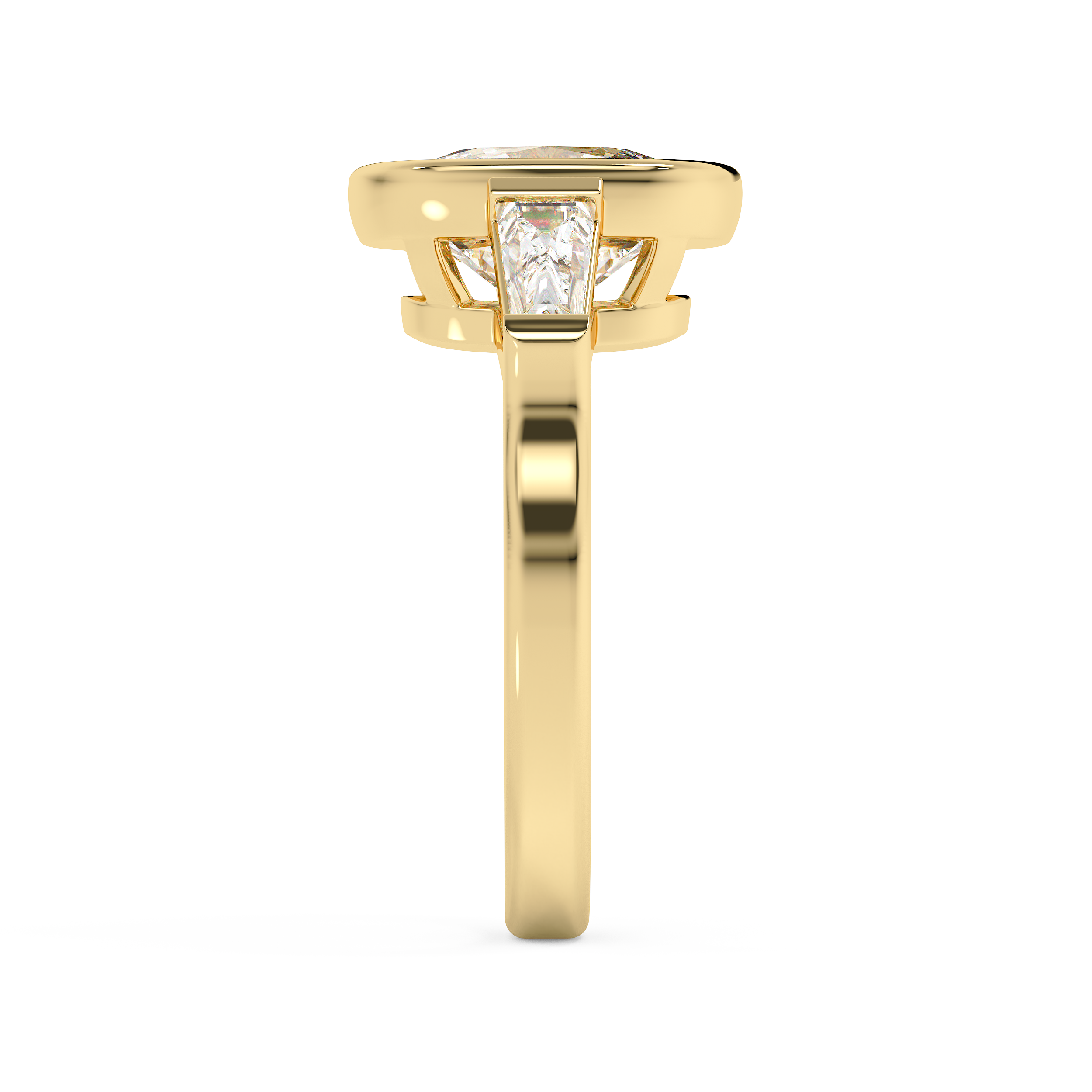 Cushion Three Stone Bezel Lab Grown Diamond Engagement Ring