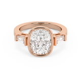 Cushion Three Stone Bezel Lab Grown Diamond Engagement Ring