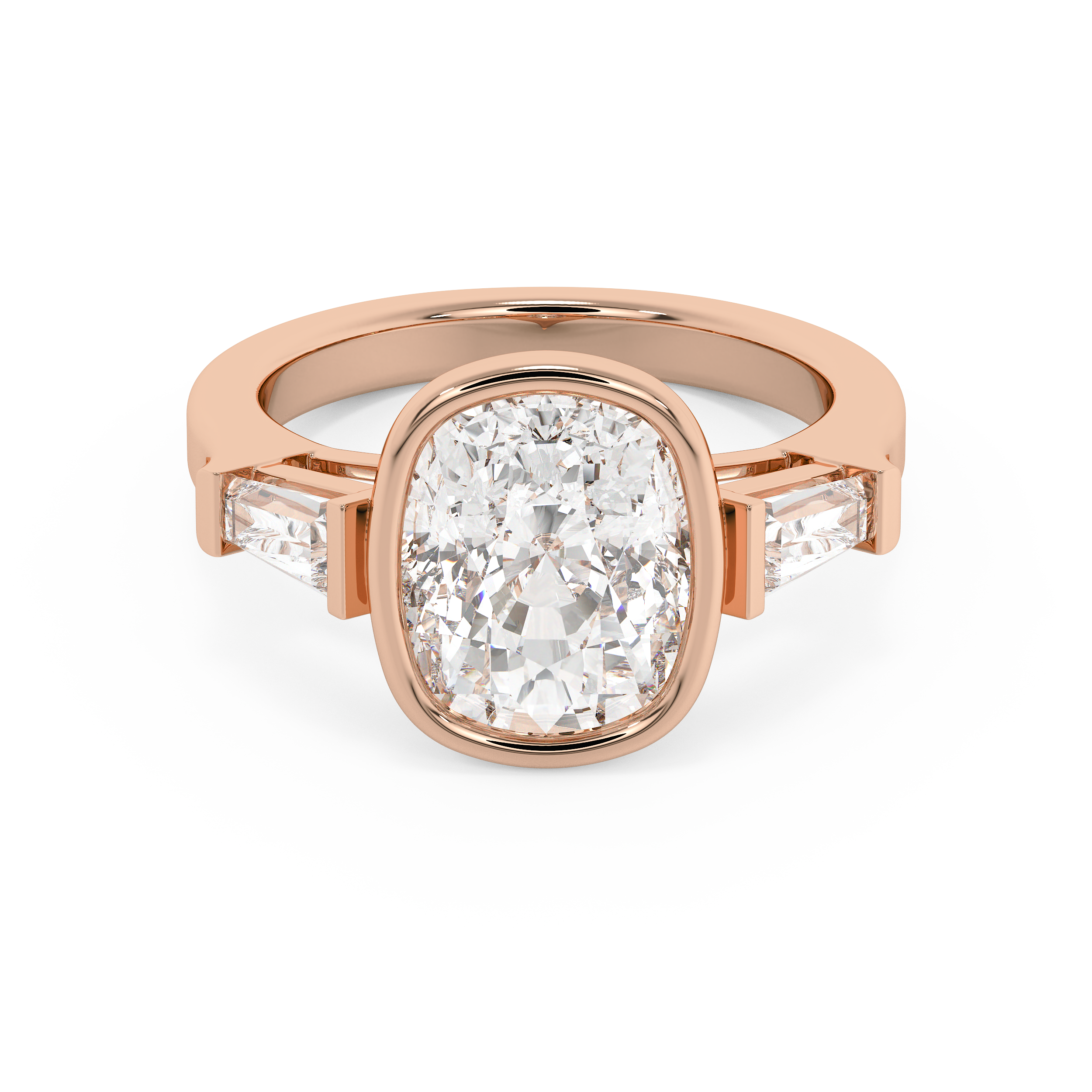 Cushion Three Stone Bezel Lab Grown Diamond Engagement Ring
