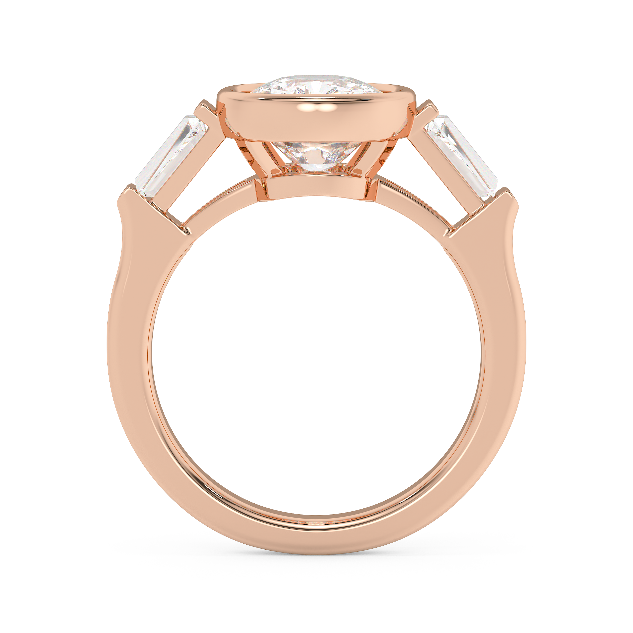 Cushion Three Stone Bezel Lab Grown Diamond Engagement Ring