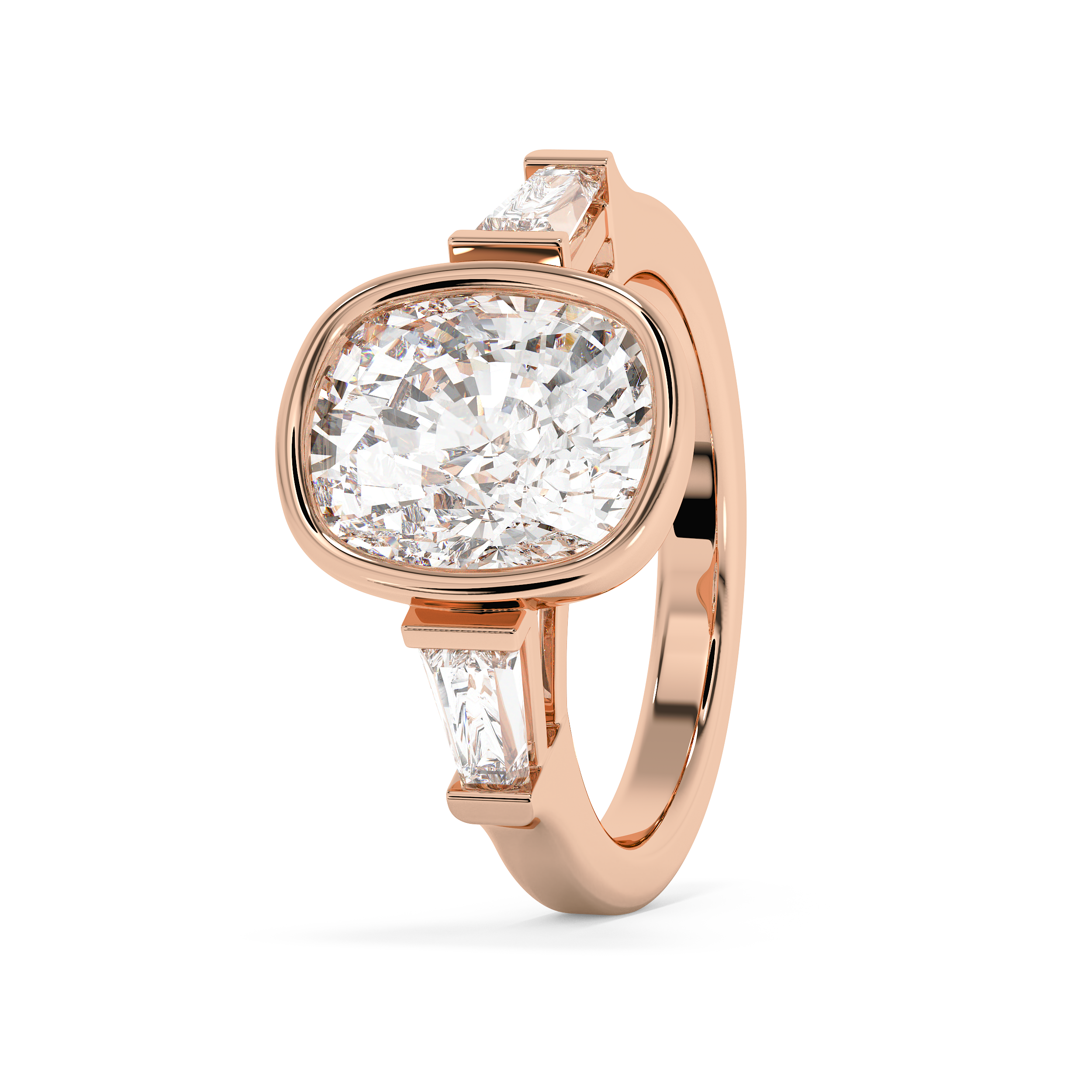 Cushion Three Stone Bezel Lab Grown Diamond Engagement Ring