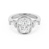 Cushion Three Stone Bezel Lab Grown Diamond Engagement Ring