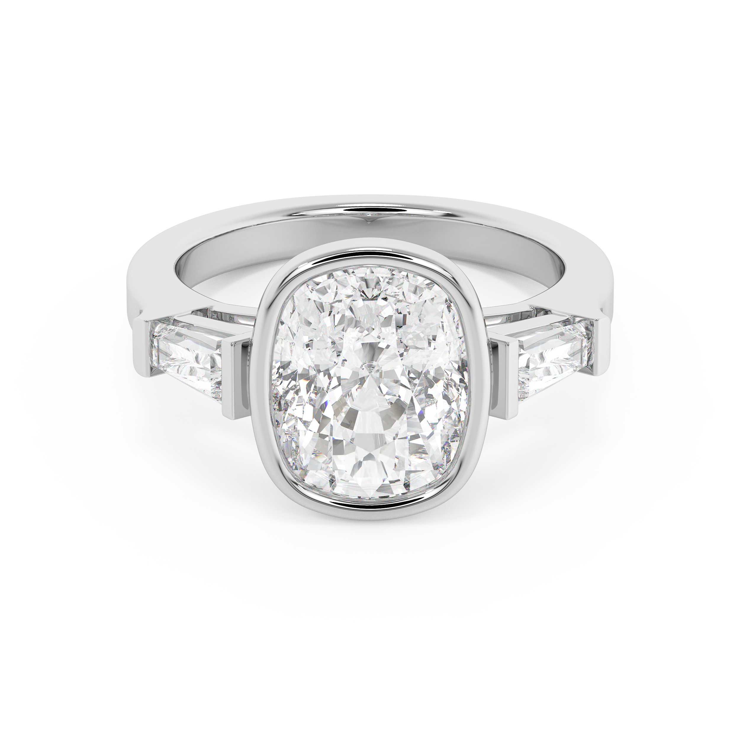 Cushion Three Stone Bezel Lab Grown Diamond Engagement Ring