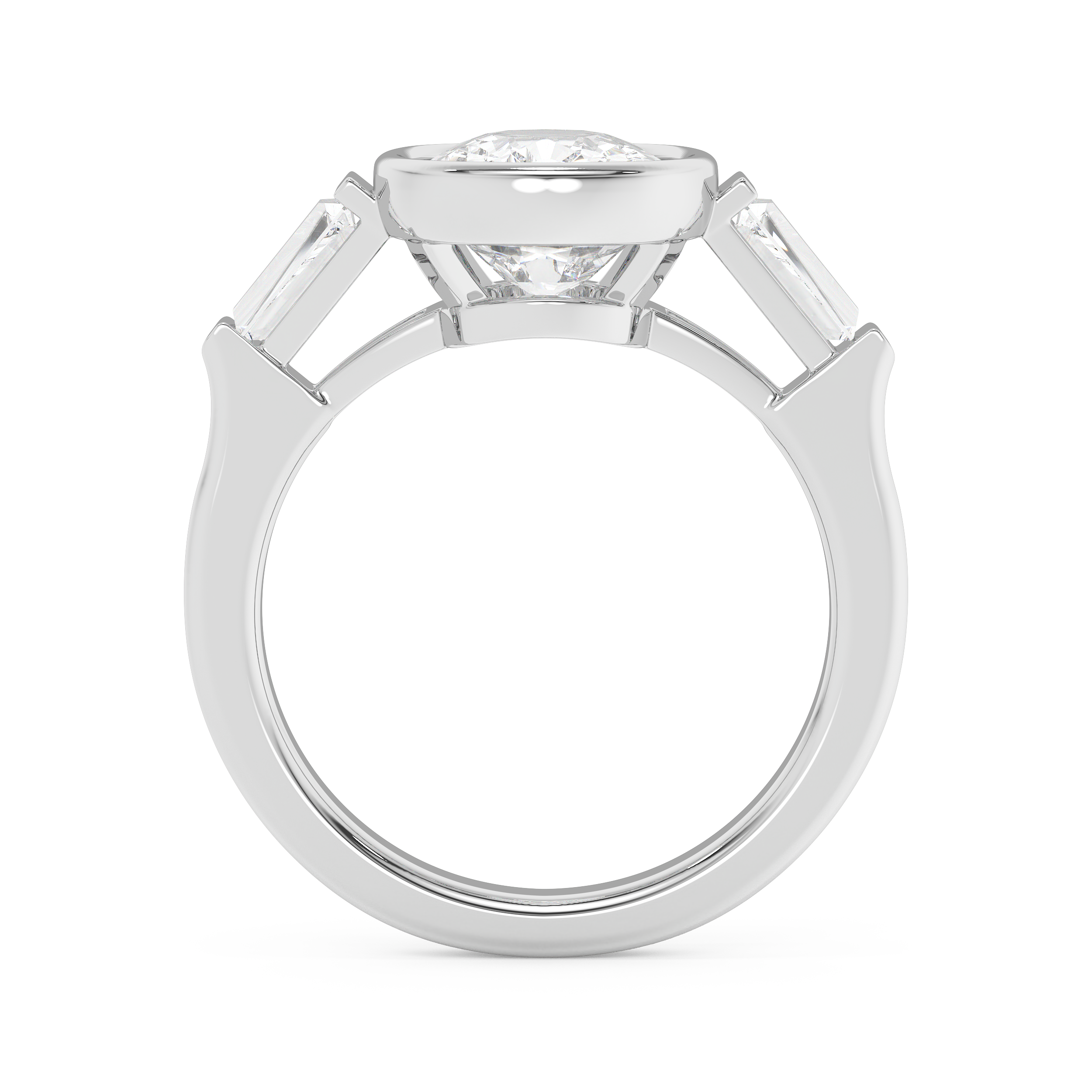 Cushion Three Stone Bezel Lab Grown Diamond Engagement Ring
