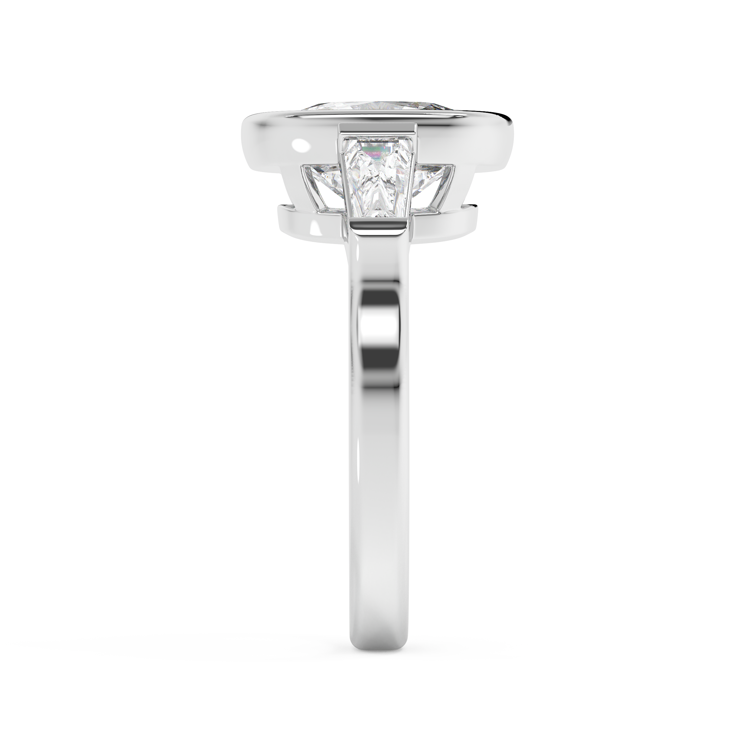 Cushion Three Stone Bezel Lab Grown Diamond Engagement Ring